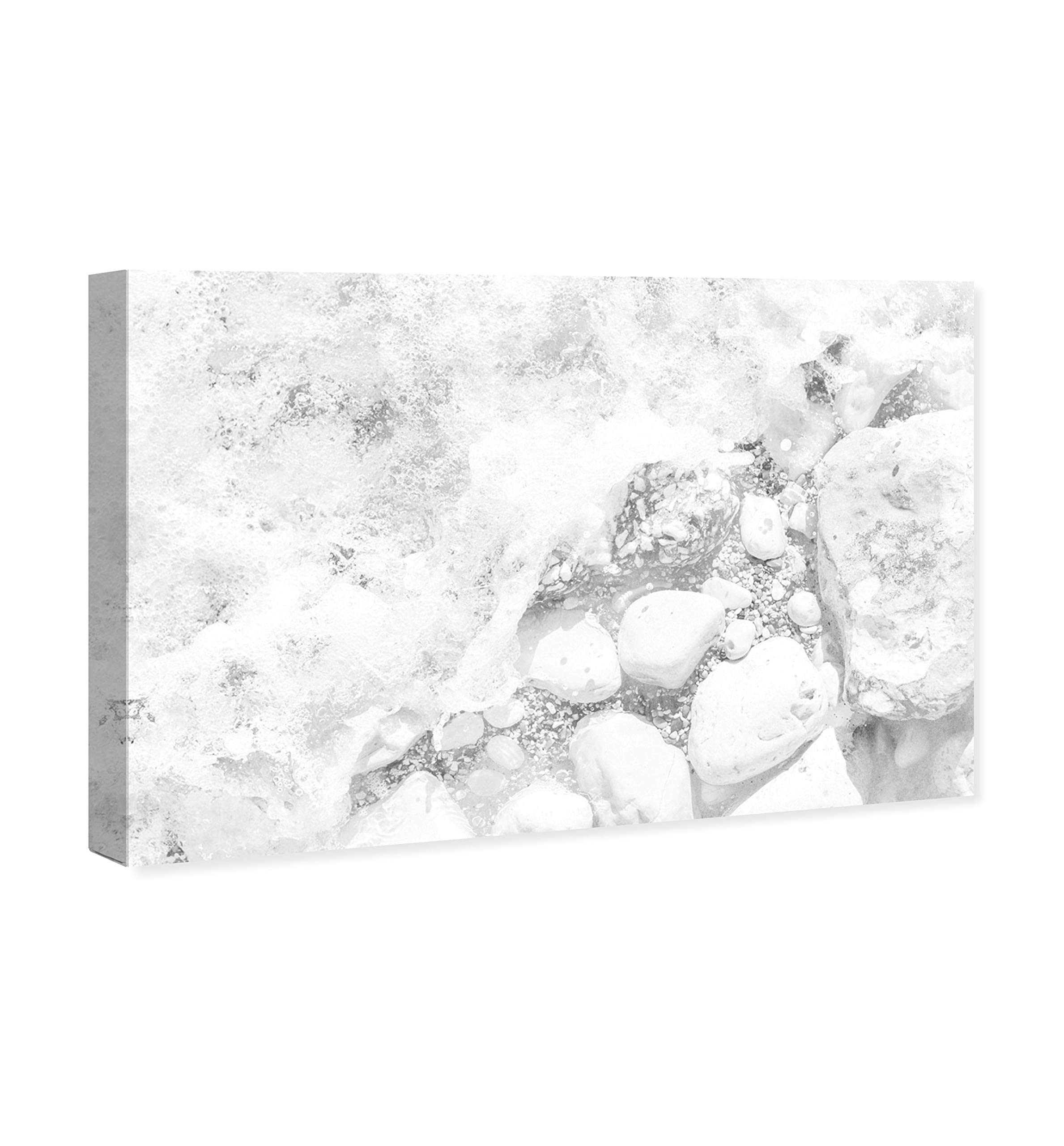 Oliver Gal Artist Co. 'Rocks On The Beach' Nature Landscape Wall Art Canvas Print - 30x20 Inches White Framed Home Decor for Living Room, Bedroom & Office