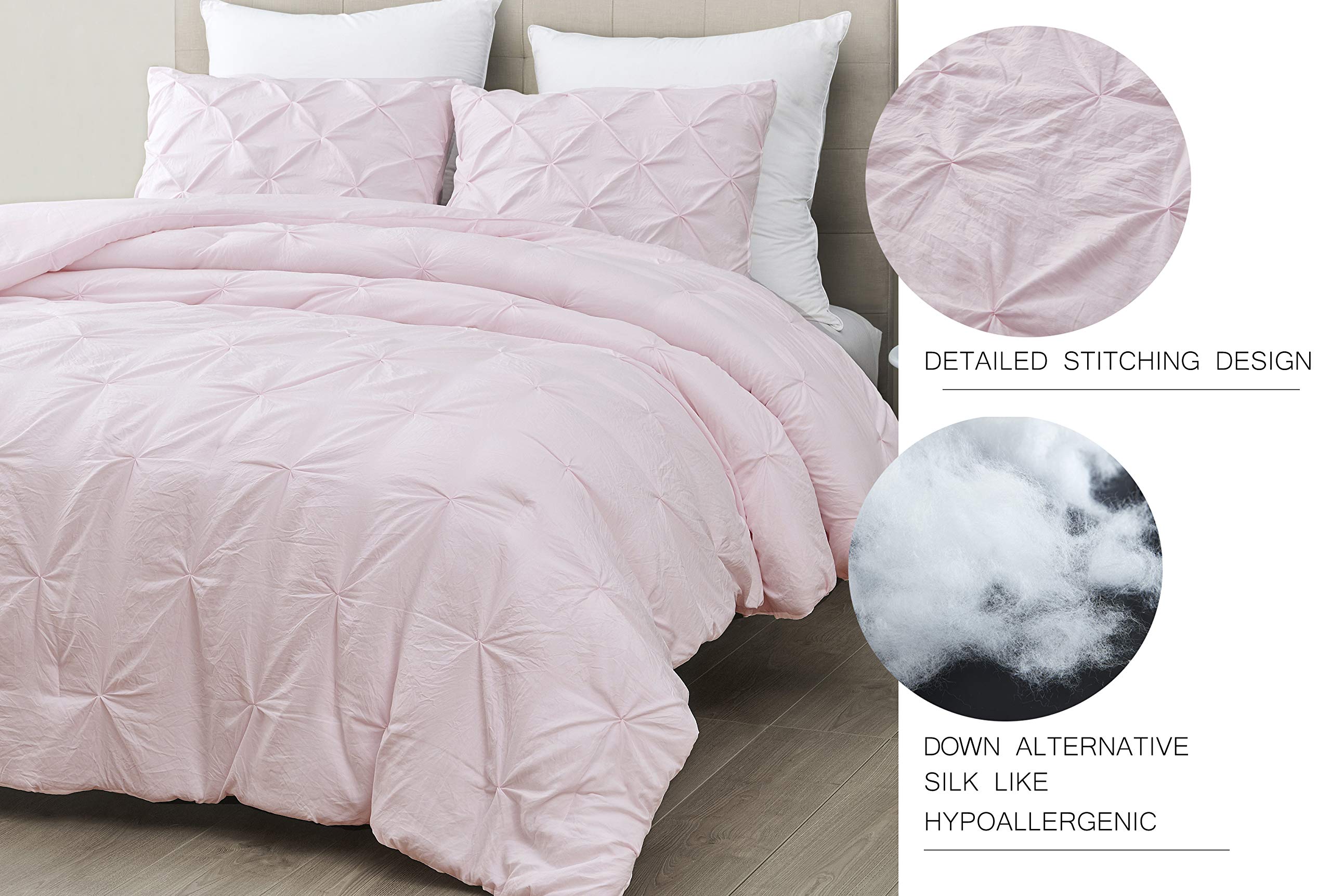 Premium Soft Cotton Comforter Set - All Season Goose Down Alternative Pinch Pleat Duvet Insert | 500 GSM Fill Power | Oversized Queen 3-Piece Bedding Set in Light Pink | Perfect for Master Bedroom, Guest Room & Cozy Home Decor