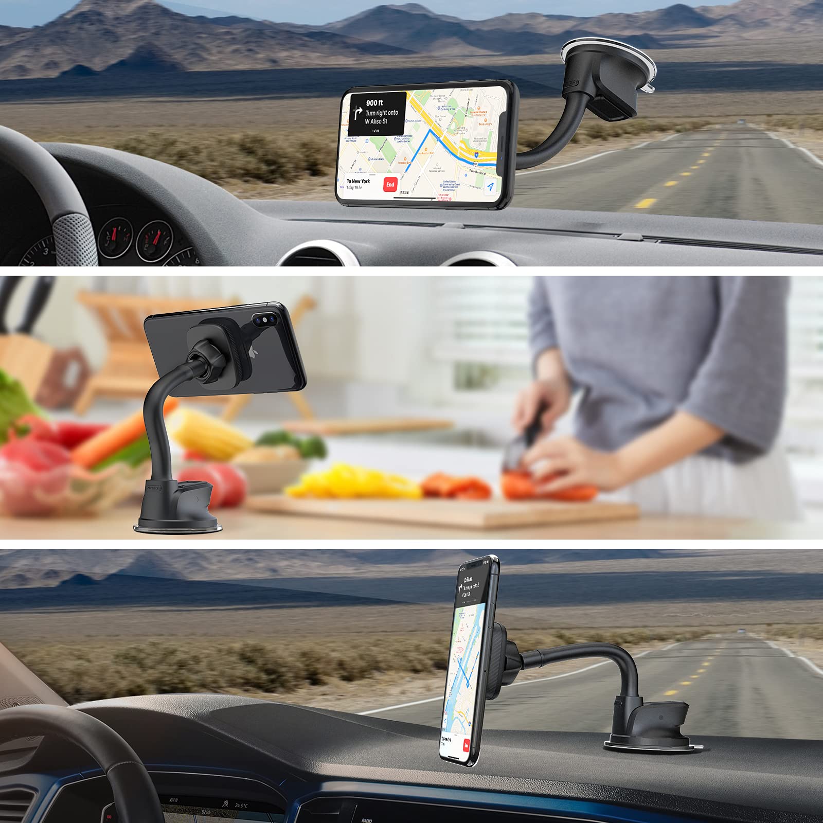 APPS2Car Magnetic Phone Holder for Car - Dashboard & Windshield Mount with Strong Magnets & Flexible Arm | Universal Smartphone Car Mount for iPhone, Samsung, Google Pixel | Perfect for GPS Navigation, Hands-Free Calling & Road Trips