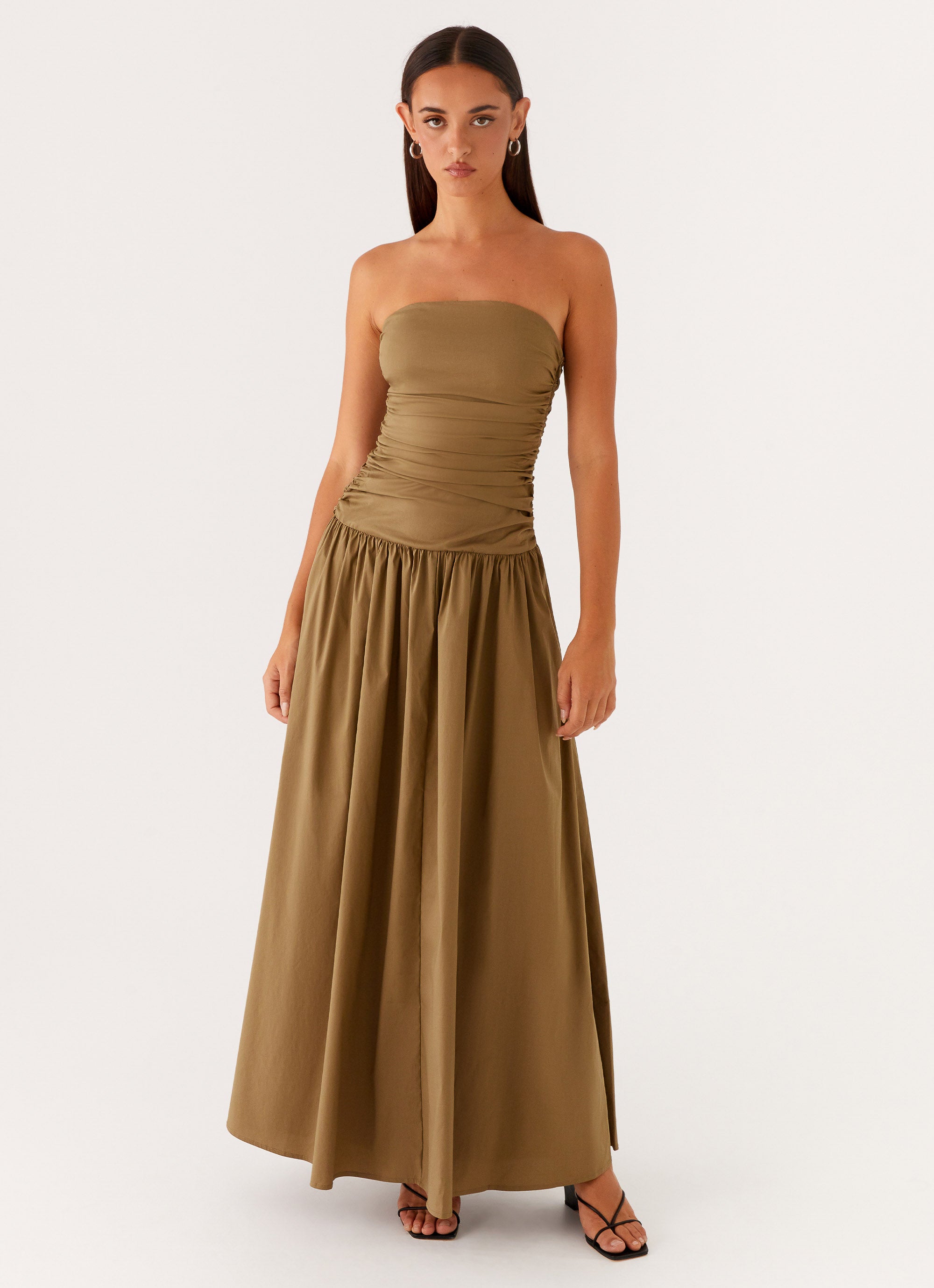Carmel Maxi Dress for Women - Flowy Long Boho Summer Dress in Khaki | Beach Wedding, Vacation, Party Wear