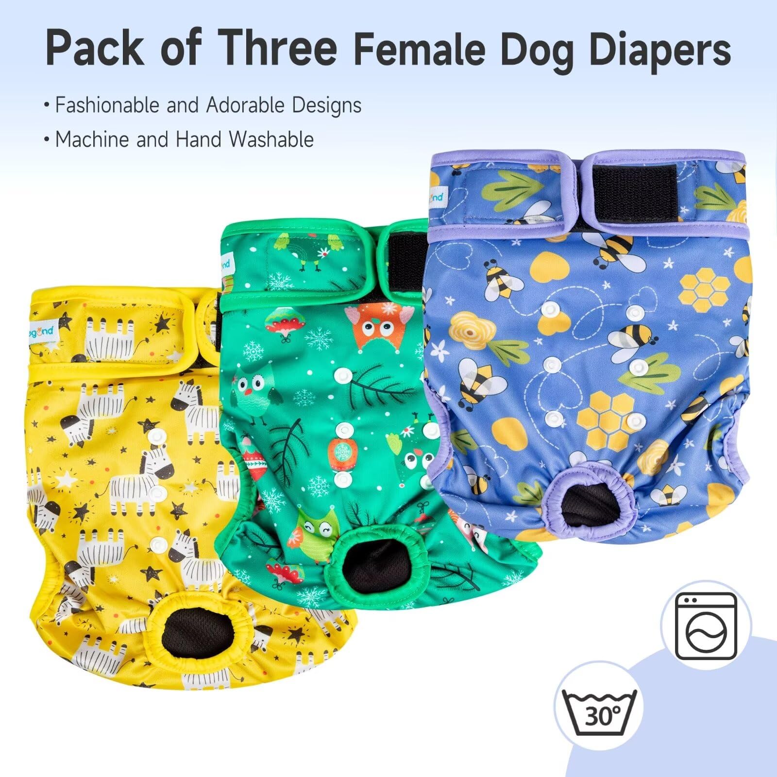 Paw Legend Washable & Reusable Female Dog Diapers for Heat Period - 3 Pack Large Size | Puppy Incontinence Protection | Perfect for Indoor Use, Travel & Nighttime
