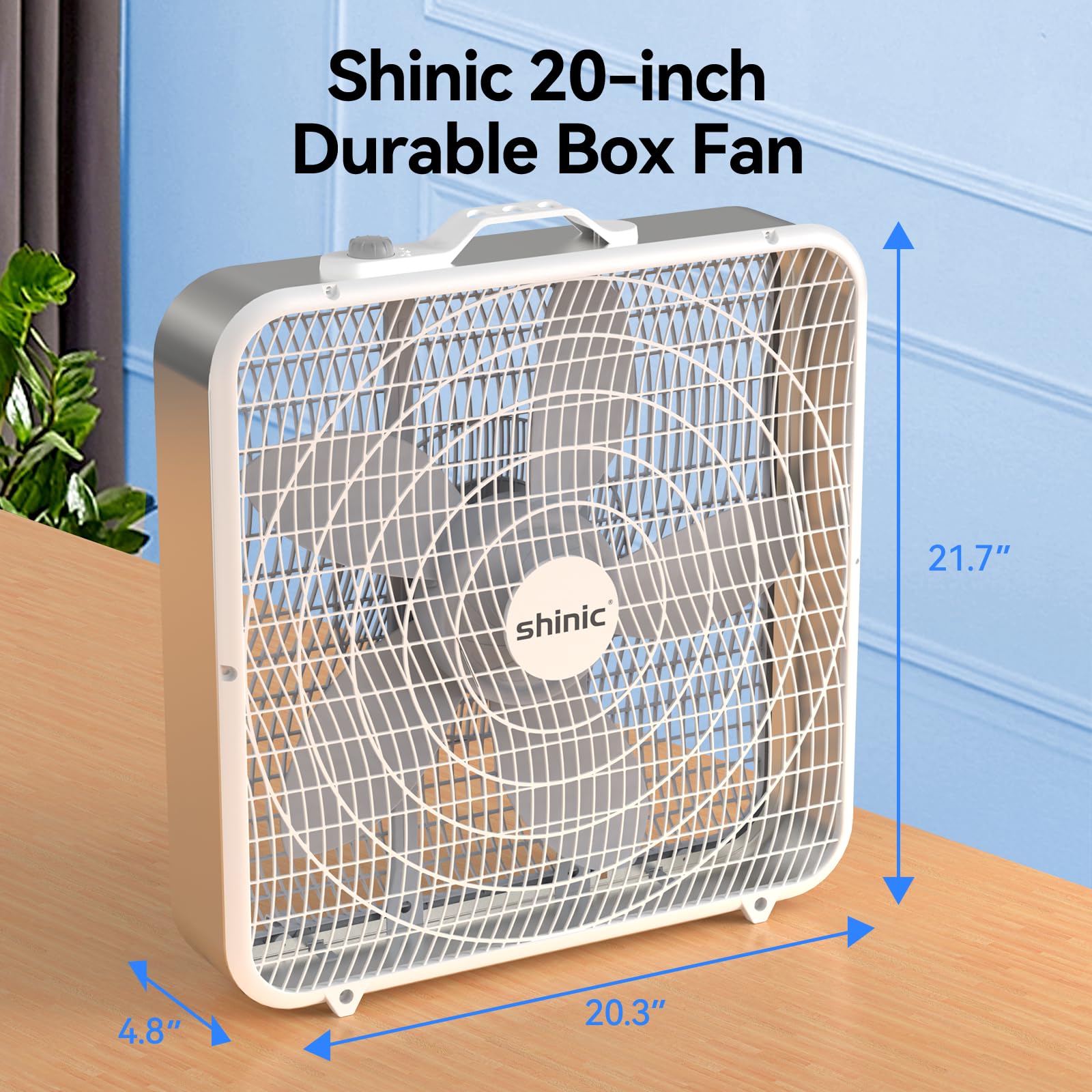 Shinic 20 Inch 3-Speed Box Fan with Safety Grills - Powerful Air Circulation Cooling Fan for Home, Garage & Workshop - Easy Carry Handle, White (2 Pack) - Perfect for Indoor Cooling, Ventilation & Airflow Improvement