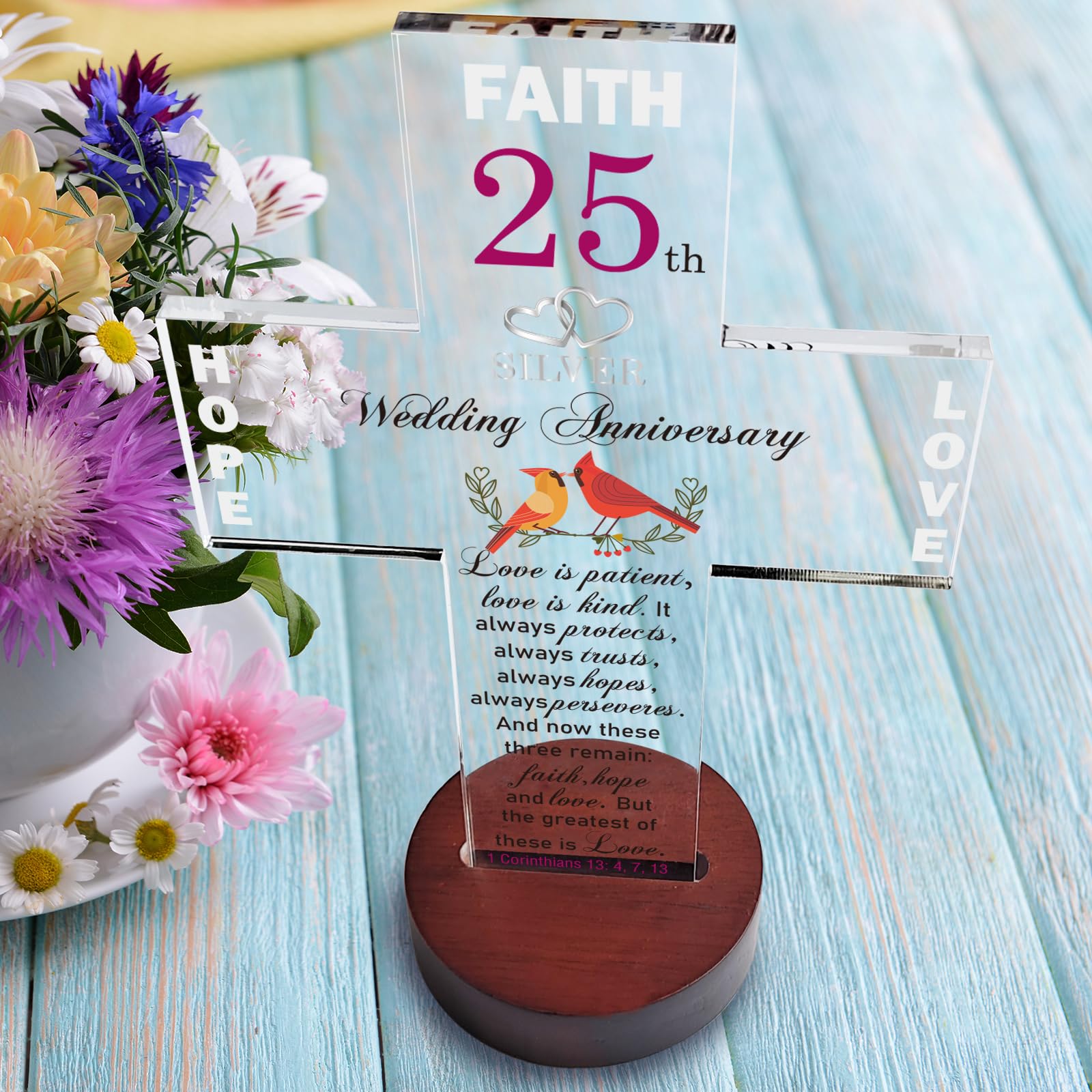 25th Silver Anniversary Gifts for Couples - Thoughtful Wedding Gifts for Husband & Wife - Engraved Cross with Bible Verse - Perfect for Home Decor & Romantic Celebrations