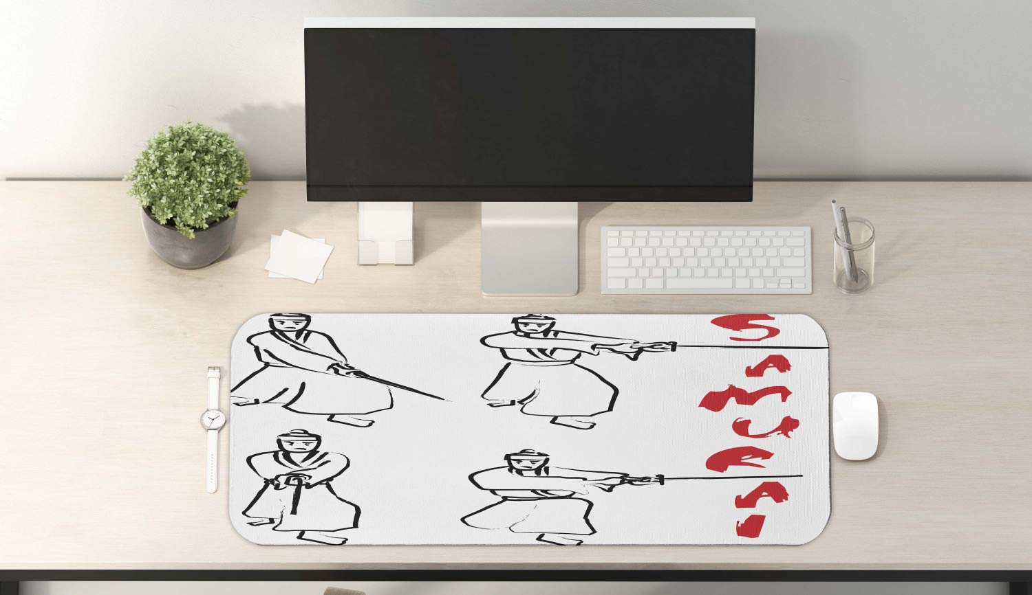 Ambesonne Japanese Samurai Katana Mouse Pad - Non-Slip Rubber Gaming Mousepad (31