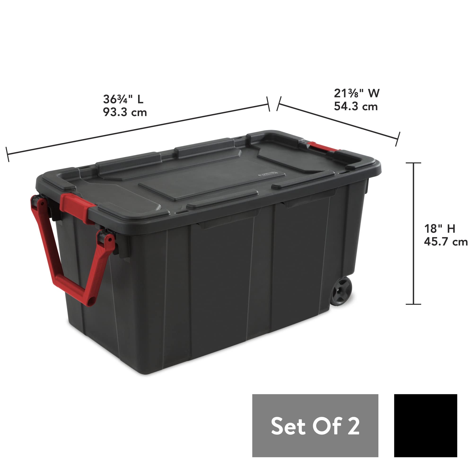 40 Gallon Heavy-Duty Wheeled Industrial Plastic Tote Bin - Black (Set of 2) - Perfect for Warehouse Storage, Moving Supplies & Construction Site Organization