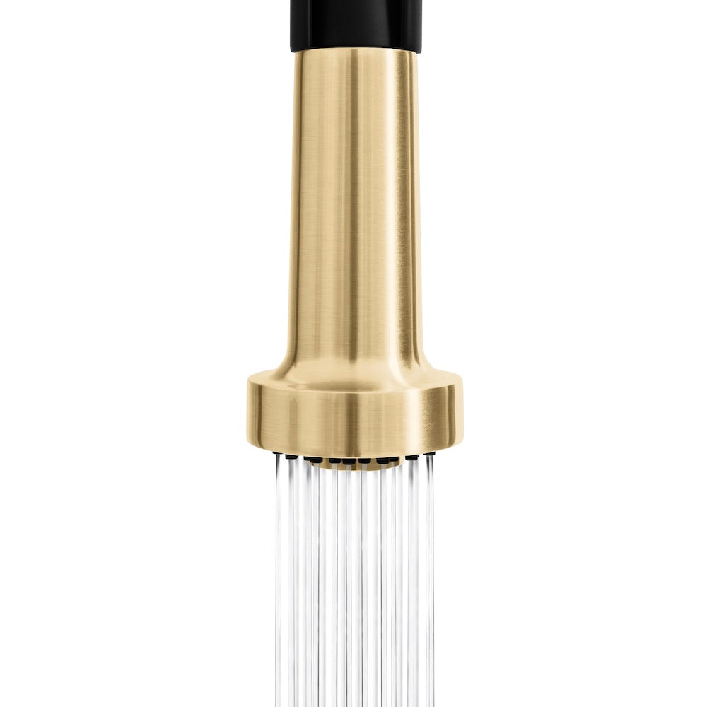 ZLINE Autograph Edition Apollo Pull Down Spring Single Handle Kitchen Faucet in Matte Black & Champagne Bronze - Modern High Arc Design for Easy Dishwashing & Food Prep, Perfect for Farmhouse & Contemporary Kitchens (APL KF ZMBCB)