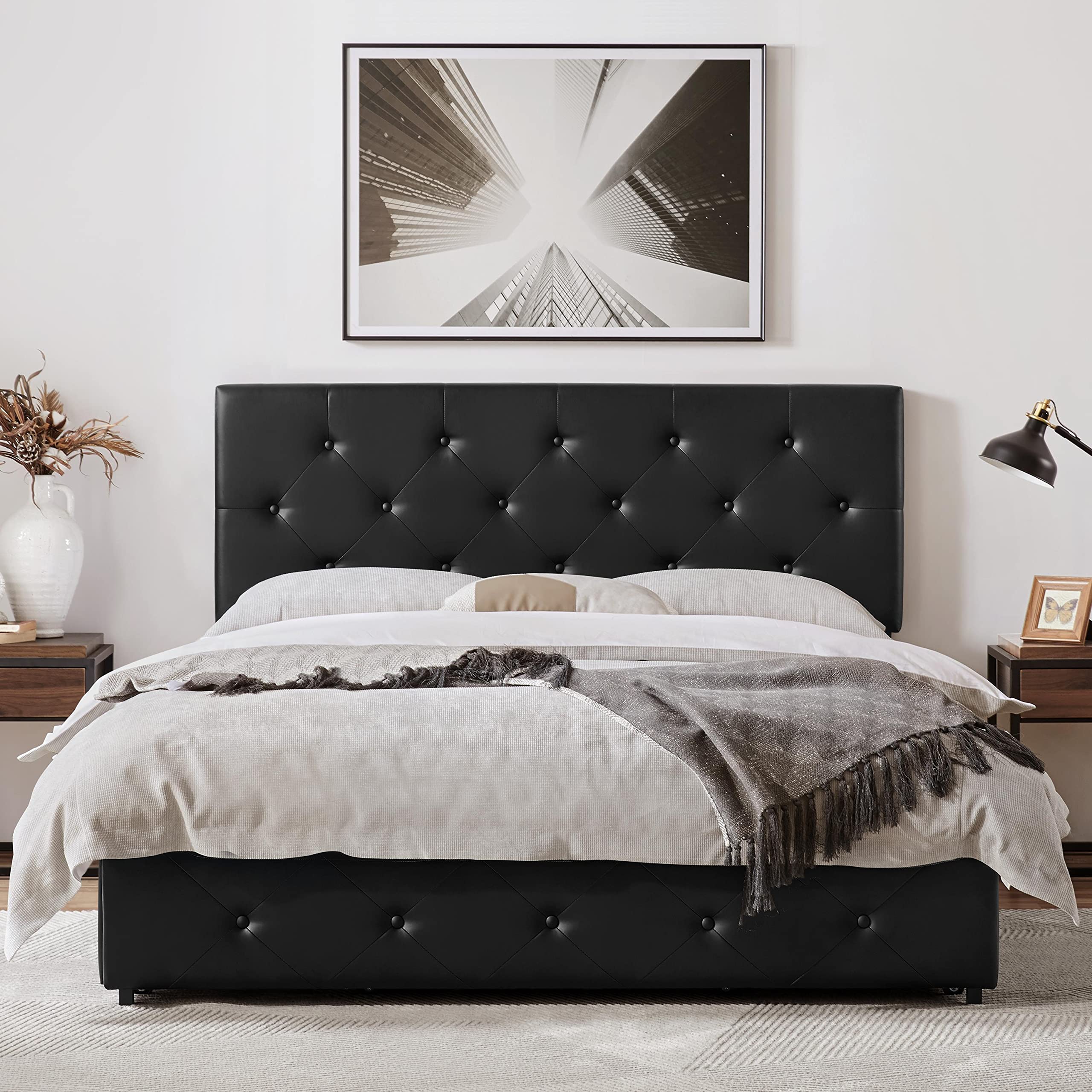 Yaheetech Queen Bed with Storage & Headboard - Upholstered Platform for Bedroom