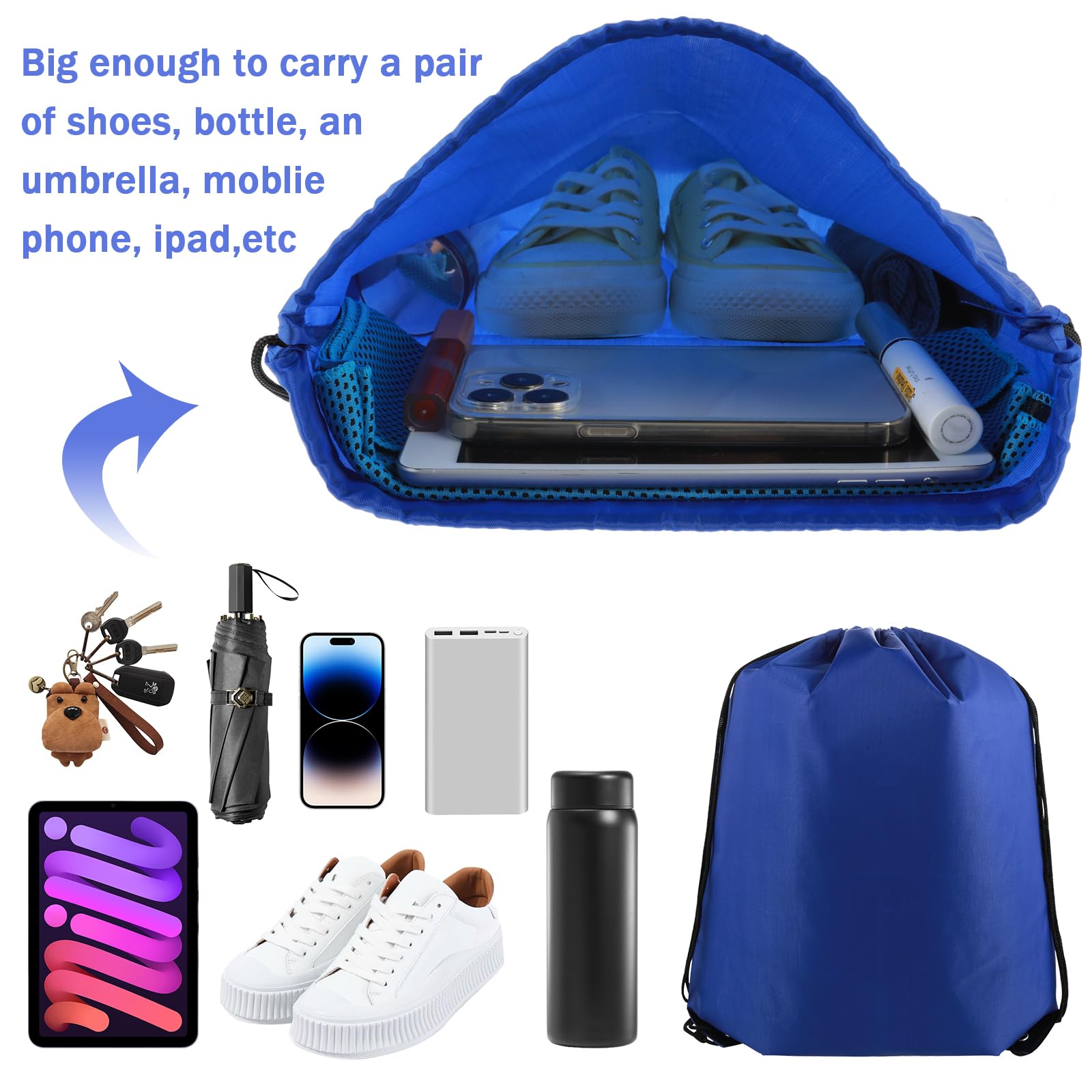 2 Pack Black Drawstring Backpack - Lightweight Gym Sack with Adjustable Cinch Cord for Sports, Travel & Storage | Perfect for Workout, Beach & School Supplies