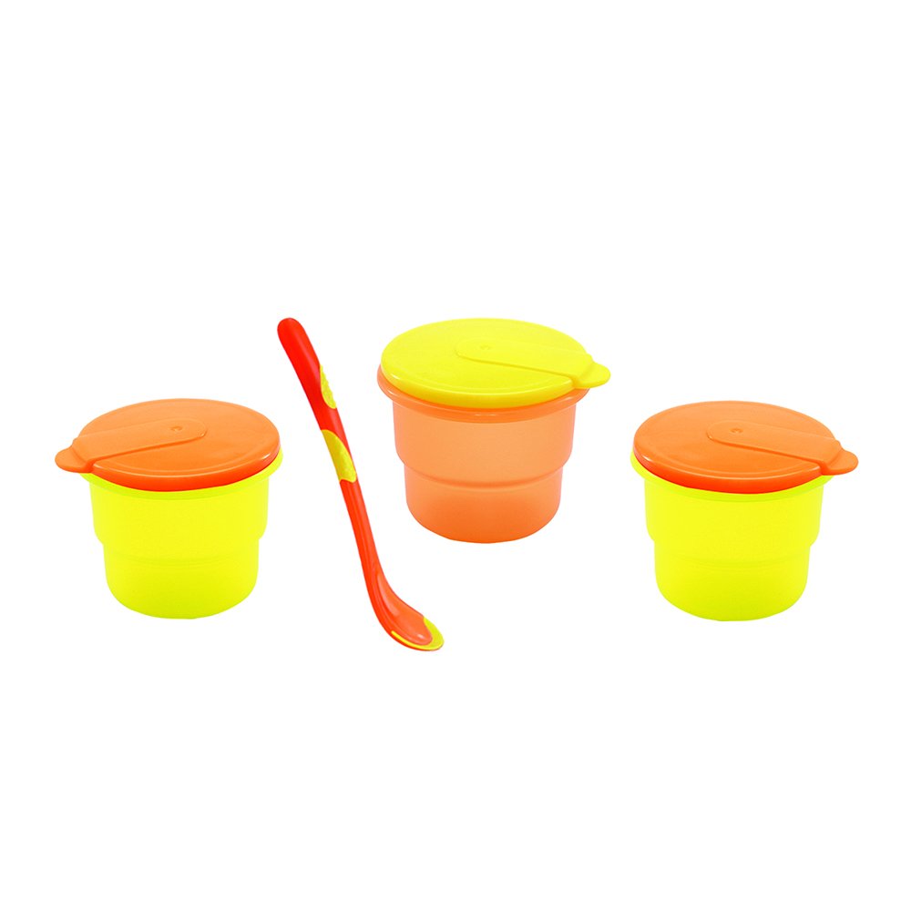 Nuby 535390YO Microwave Safe Bowl and Spoon Set (3-Pack) - Yellow & Orange - Fun Feeding Toys for Toddlers & Kids - Perfect for Pretend Play, Learning & Mealtime