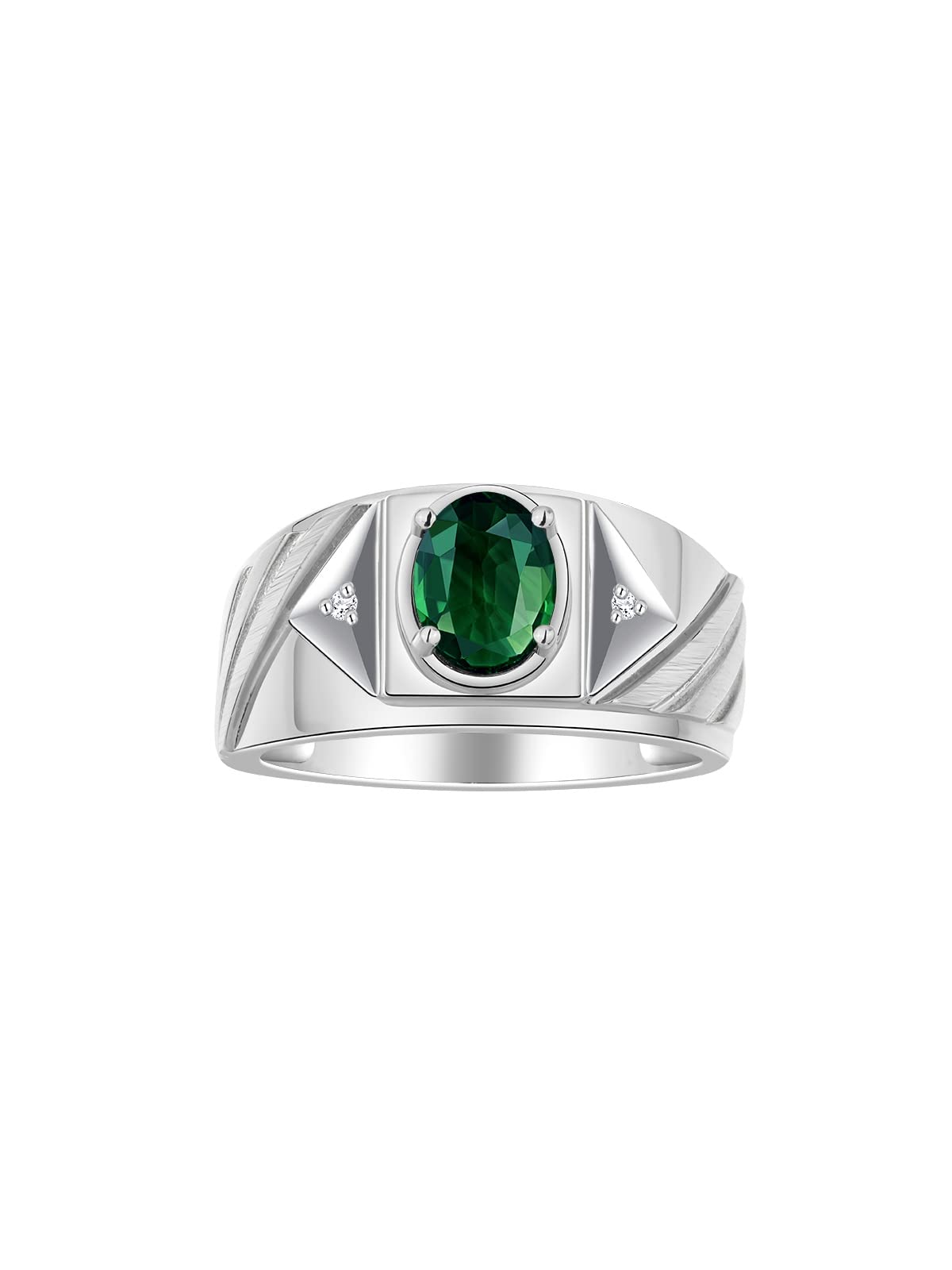 Stylish Rylos Men's Sterling Silver Designer Rings - 8x6MM Oval Gemstone & Diamond Accents Birthstone Rings (Sizes 8-13) - Perfect for Weddings, Anniversaries, and Gifts