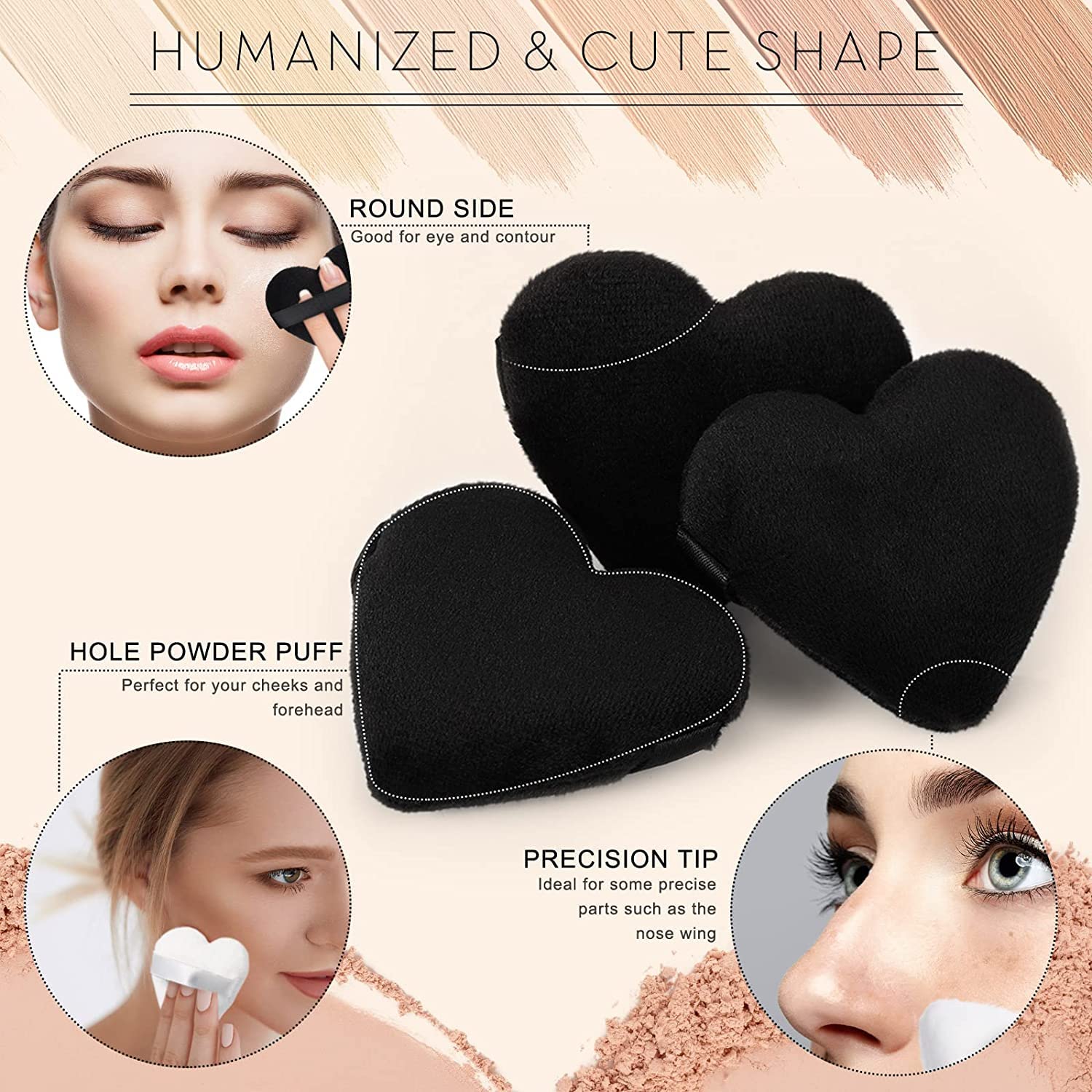 COSLUXE Makeup Blendiful Puffs - Large Velour Powder Puffs for Face, Tear Drop & Heart Shape, Soft Cotton Beauty Sponge Blender (2-Pack, Mini Heart) - Perfect for Liquid Foundation, Setting Powder & Blush Application