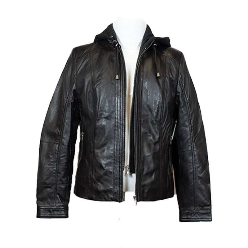 BOL Women's Detachable Hooded Leather Jacket - Fashionable Faux Leather Coat for Fall & Winter - Perfect for Casual Outfits, Streetwear & Outdoor Activities