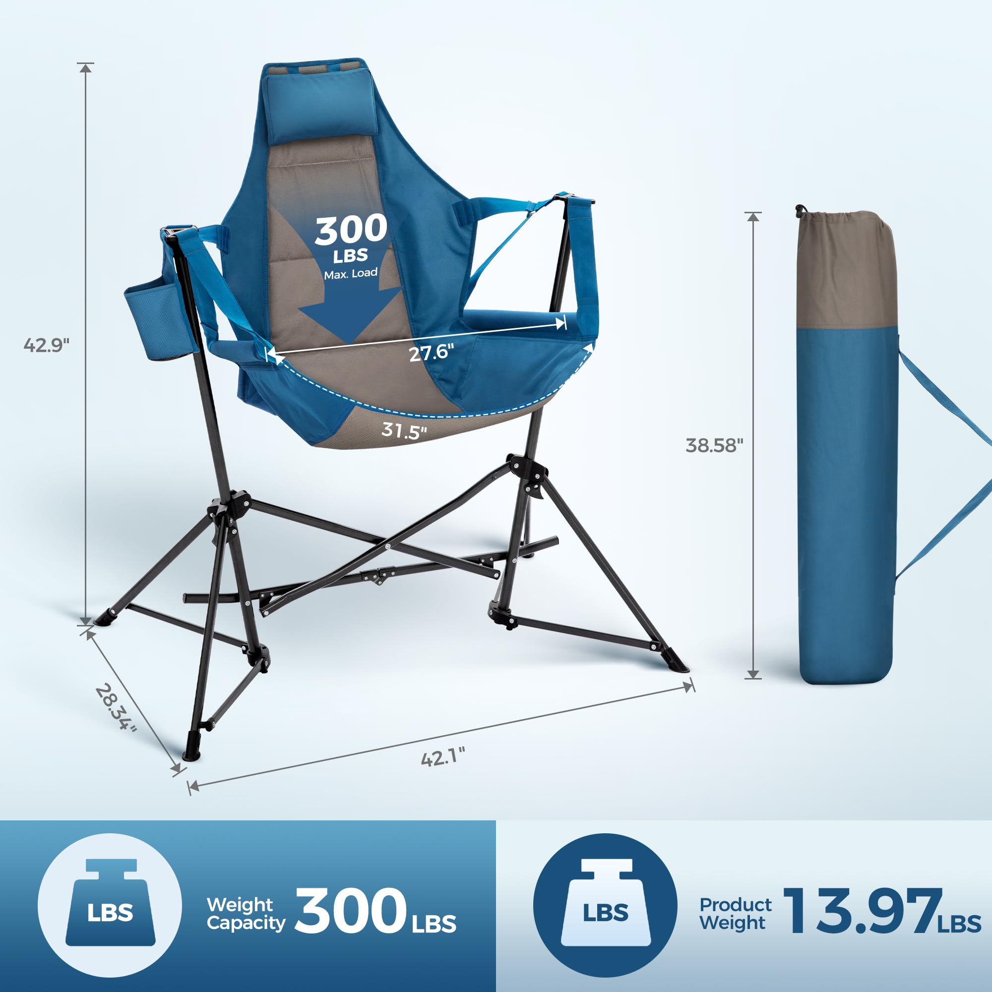 LET'S CAMP Portable Hammock Chair - Lightweight Outdoor Camping Chair for Backpacking, Hiking & Beach - Supports 300lbs (Blue) - Perfect for Relaxing in Nature, Backyard or Travel Adventures