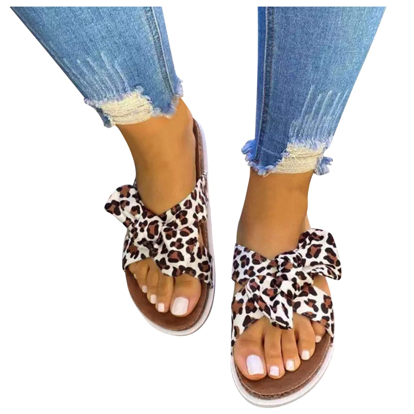 Aunimeifly Women's Fashion Bow Tie Flat Sandals with Thick Sole - Comfortable Slippers for Beach, Home, and Casual Wear