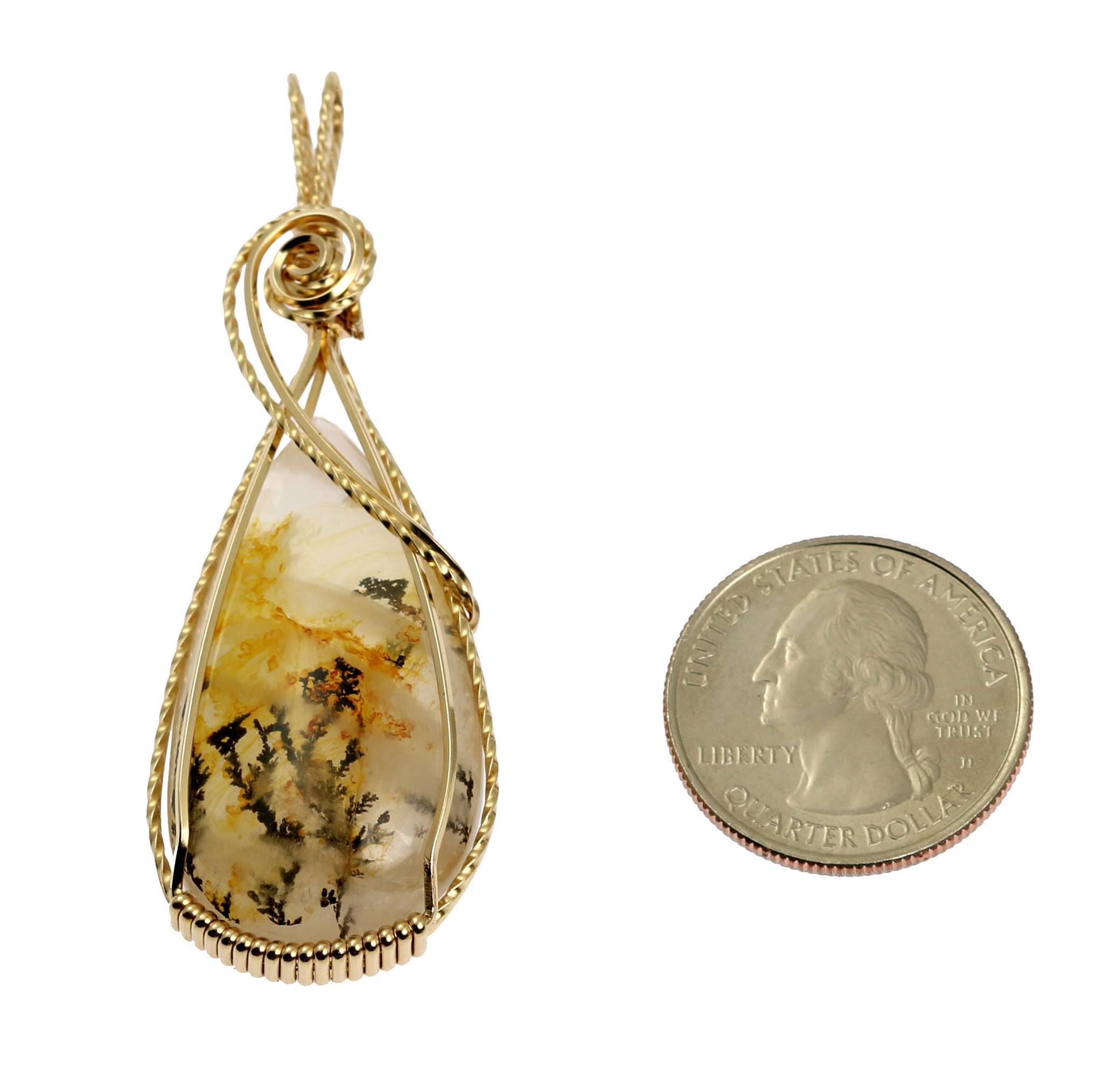 62.5 CT Dendritic Quartz Pendant with 14K Gold Filled Wire Wrap - Elegant Necklace for Women, Boho Jewelry Gift for Her, Perfect for Everyday Wear & Special Occasions