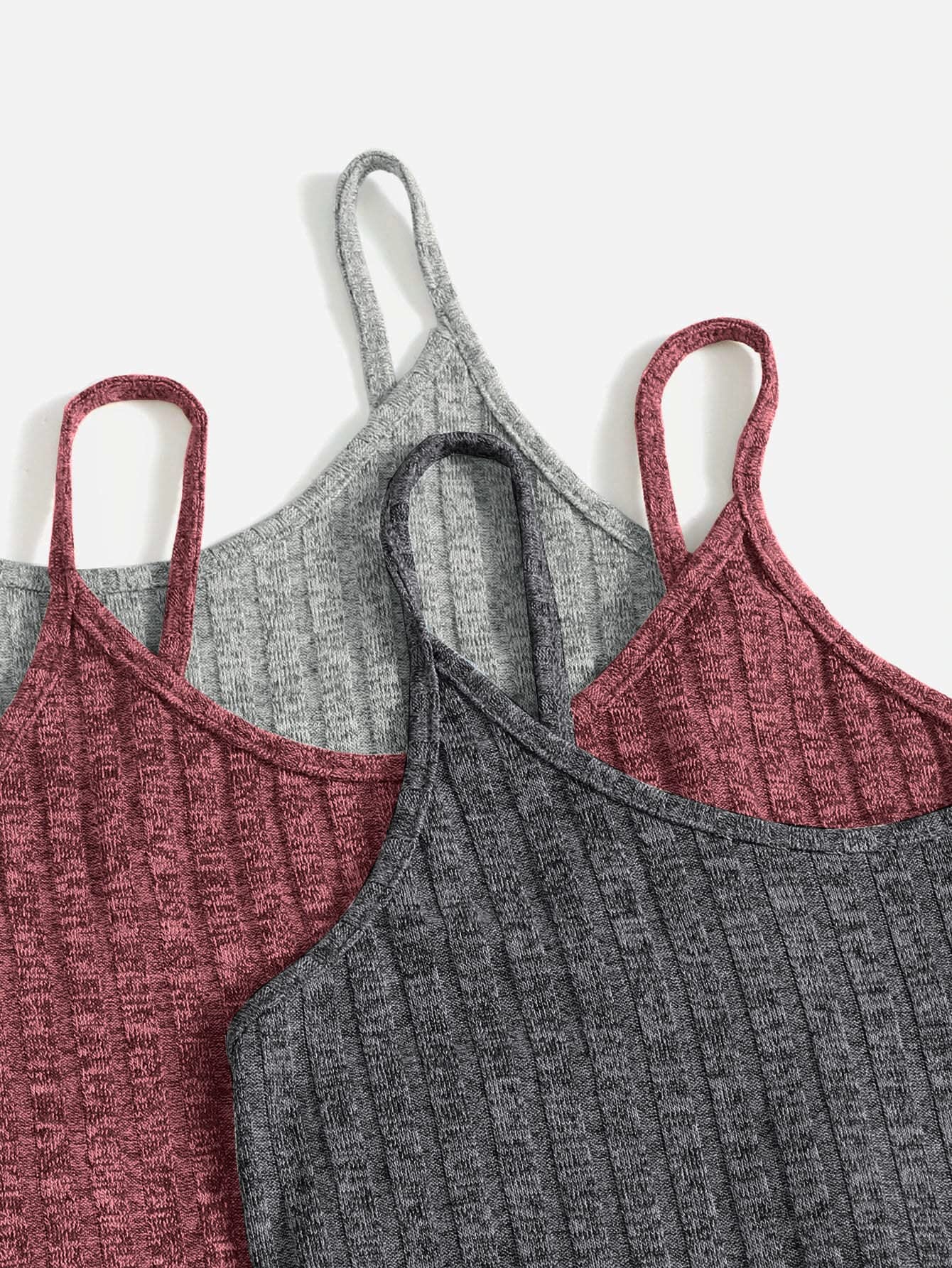 SOLY HUX Women's Ribbed Knit Pajama Set - Cami Crop Top & Shorts Sleepwear, 3-Piece Lounge Set for Women | Comfortable Nightwear for Sleep, Relaxing & Home Wear