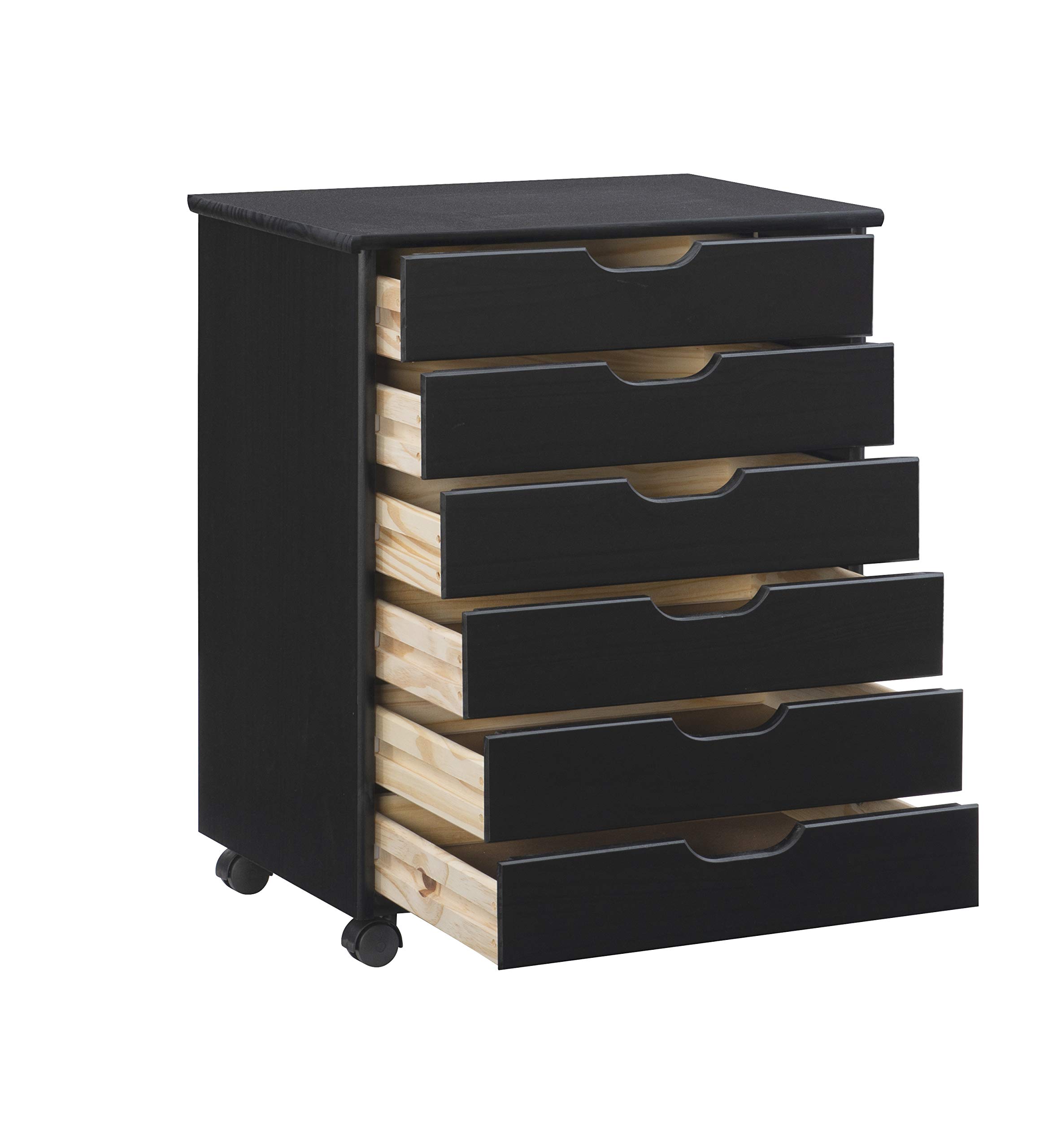 Linon Corinne Black 6-Drawer Wide Rolling Storage Cart - Perfect for Home, Office, and Craft Room Organization