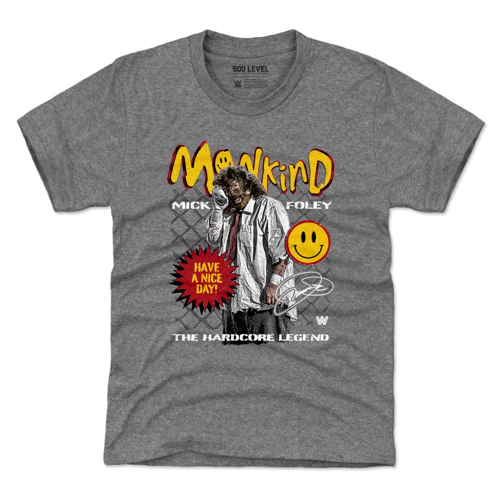 500 LEVEL Mankind WWE Kids T-Shirt - Have A Nice Day Graphic Tee for Boys & Girls | Wrestling Fan Apparel for Birthday & Sports Events