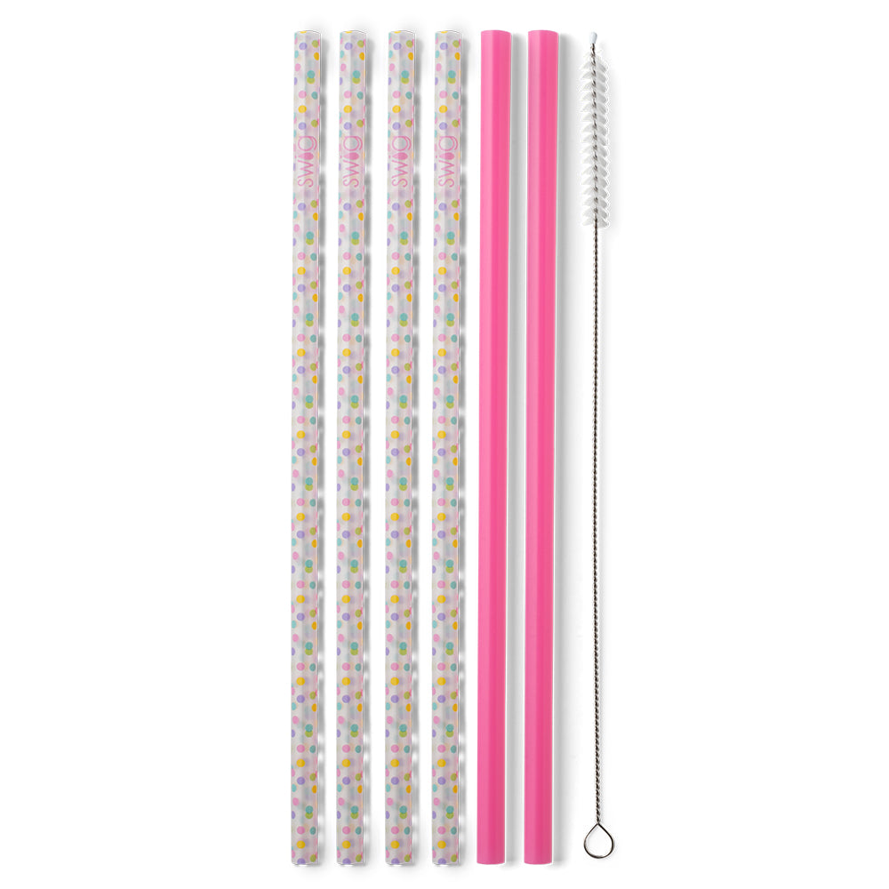 Eco-Friendly Pink Confetti Reusable Straw Set - 12 Pack BPA-Free Drinking Straws for Parties, Smoothies & Cocktails - Fun & Sustainable Alternative to Plastic Straws