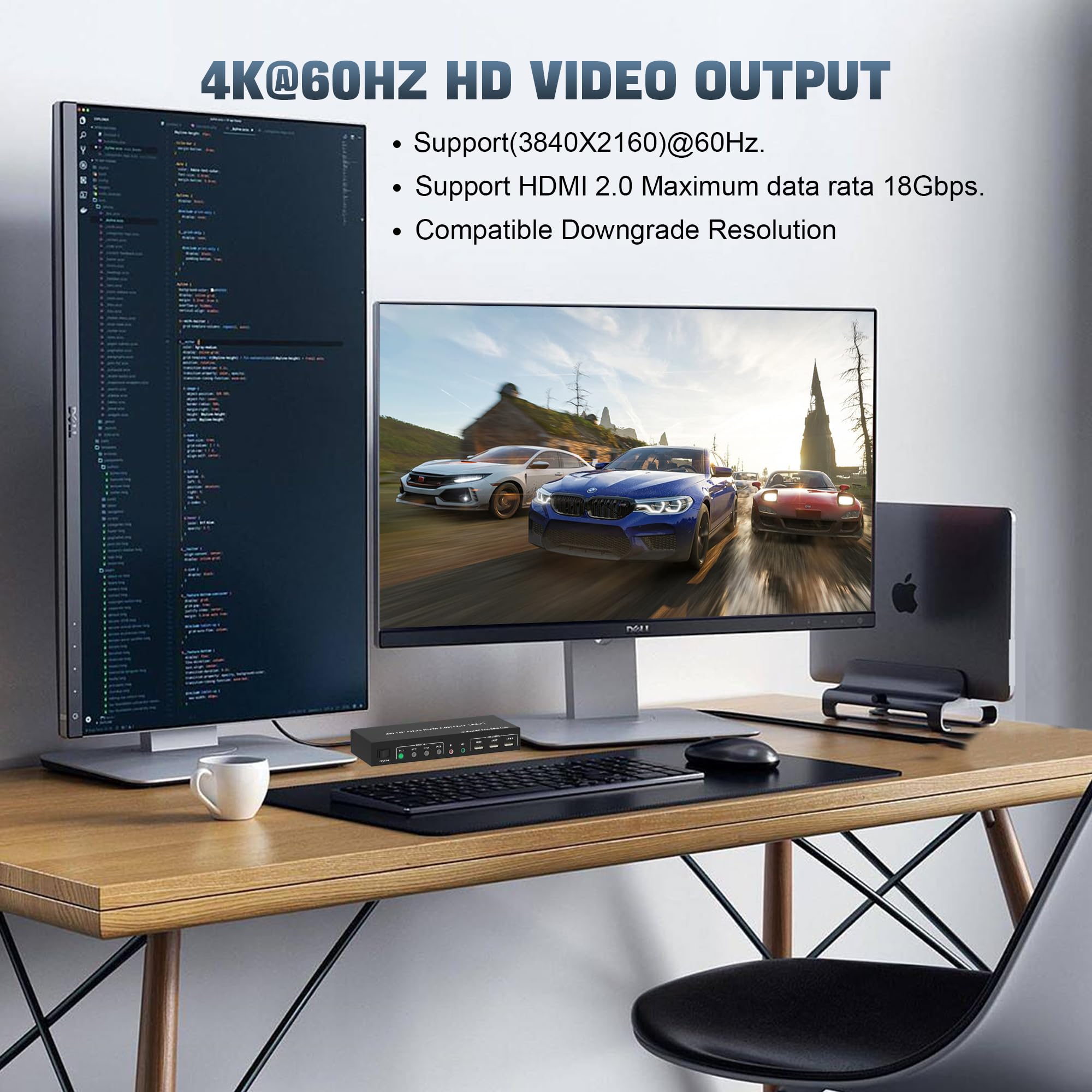 4K 60Hz USB 3.0 HDMI Dual Monitor KVM Switch for 4 Computers - EDID Support, Audio/Mic Output & 3 USB Ports | Perfect for Home Office, Gaming Setup & Multi-PC Workstations
