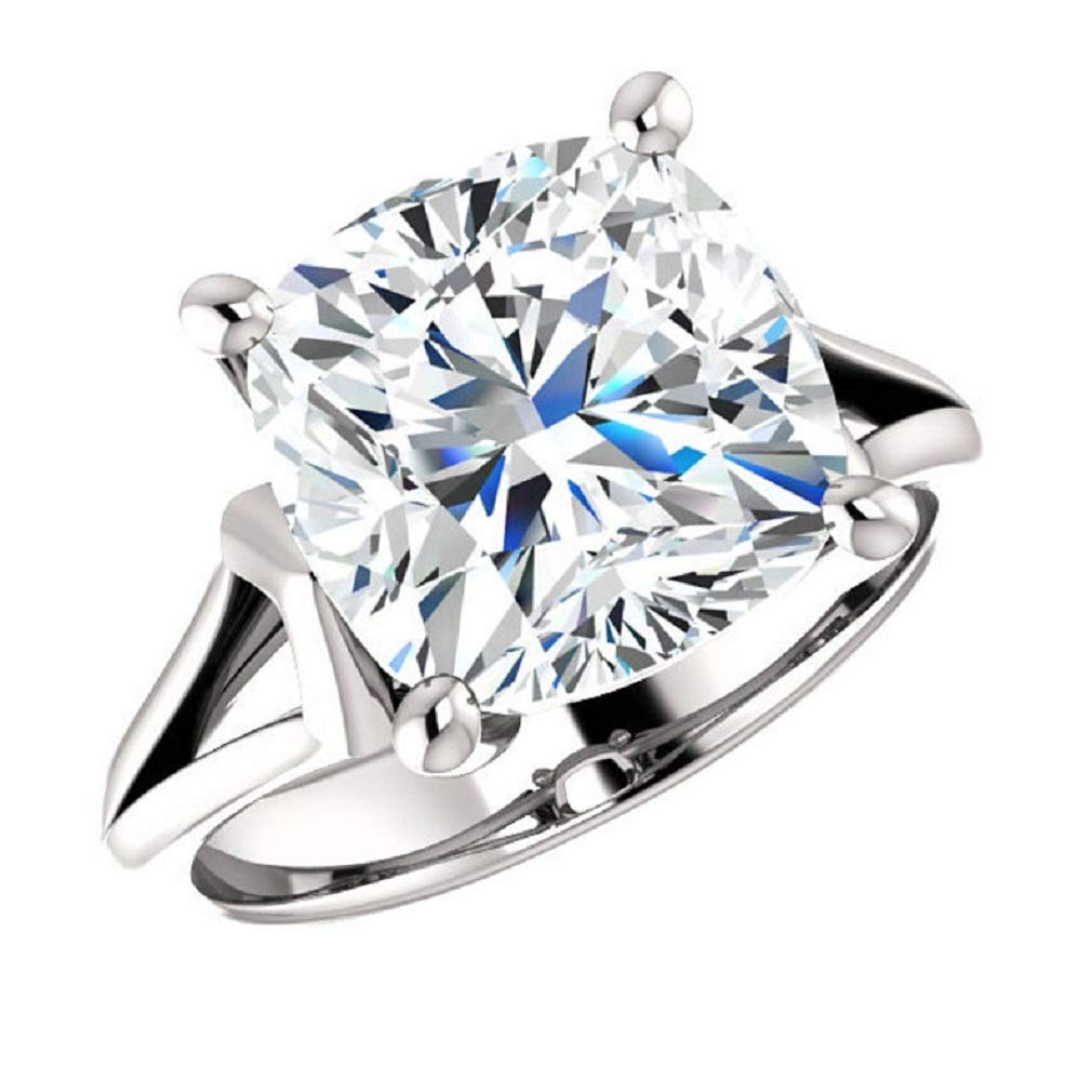 5.00Ct Cushion Cut Forever One Moissanite Solitaire Ring - 925 Sterling Silver Engagement Ring for Women - Perfect Wedding Gift, Anniversary Present & Everyday Luxury Jewelry - Ideal for Proposals, Bridal Sets & Special Occasions