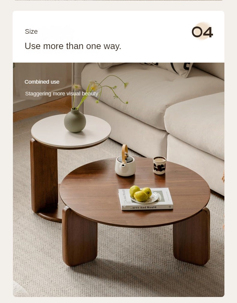 Solid Black Walnut Wood Round Slate Coffee Table - Rustic Modern Living Room Furniture for Home Decor & Tea Time Relaxation