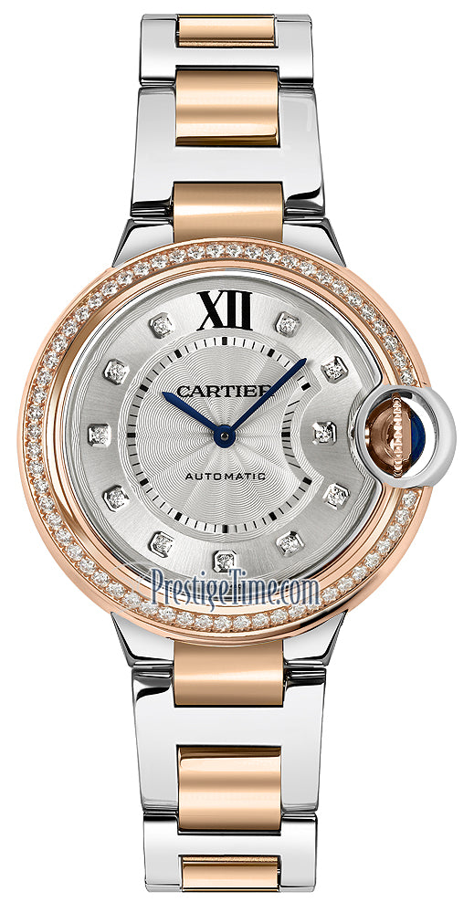 Cartier Ballon Bleu 33mm Women's Watch - Stainless Steel & Rose Gold with Diamonds | Luxury Ladies Timepiece for Gifts, Special Occasions & Everyday Elegance