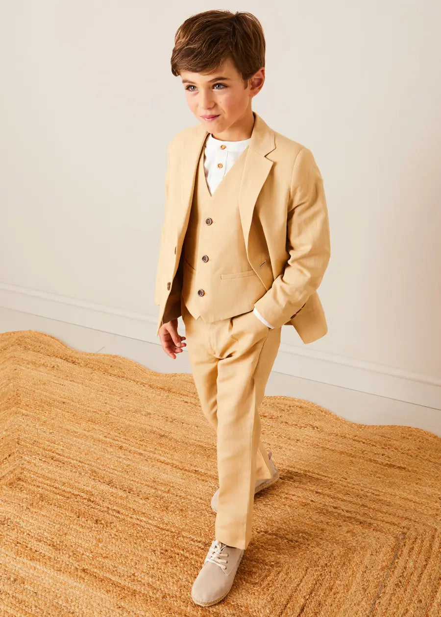 Stylish Beige Plain Light Linen Blazer for Kids (4-10 Years) - Perfect for School, Parties & Special Occasions