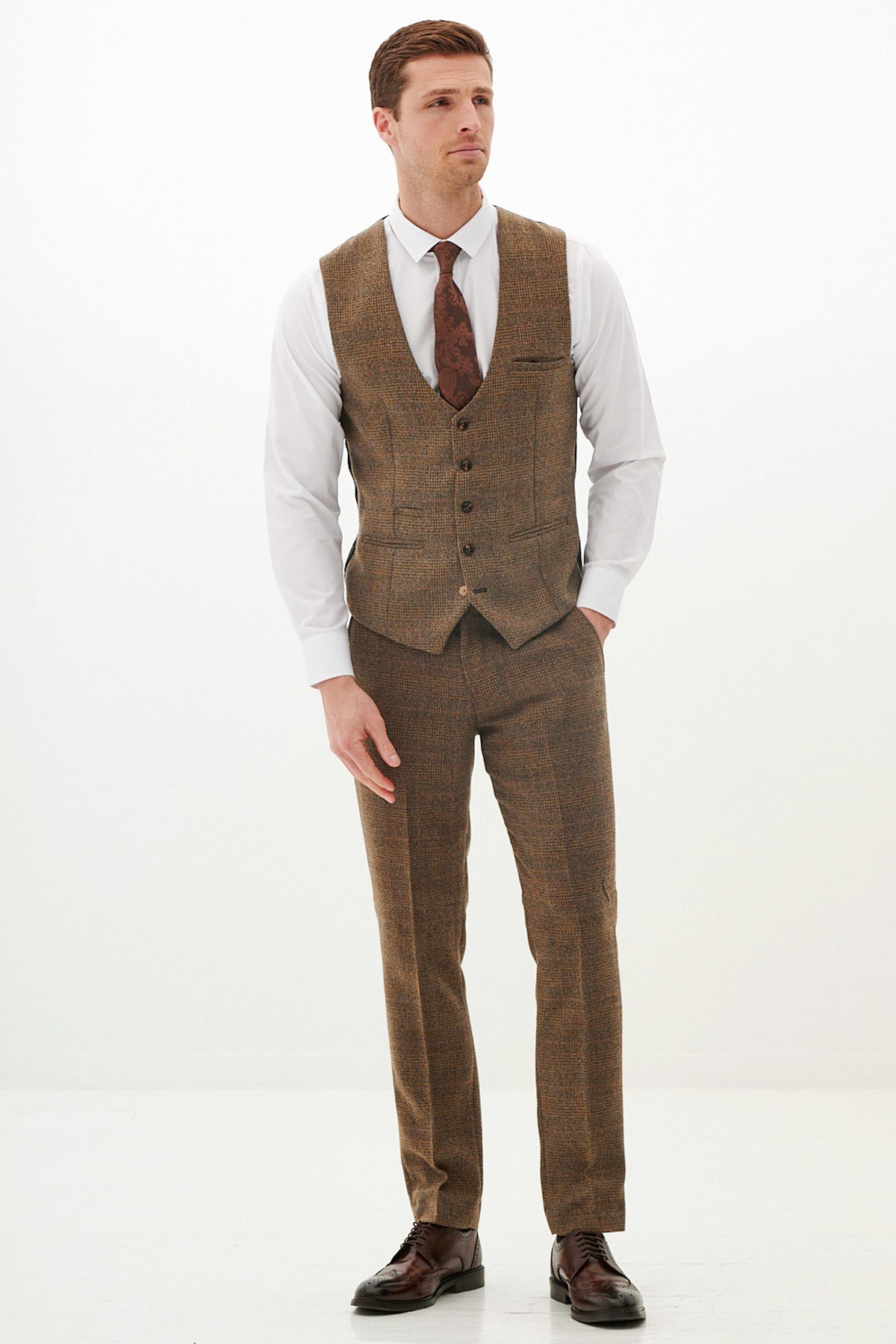 KRIS Women's Slim Fit Tan Tweed Waistcoat Vest - Elegant Office Wear & Formal Occasions
