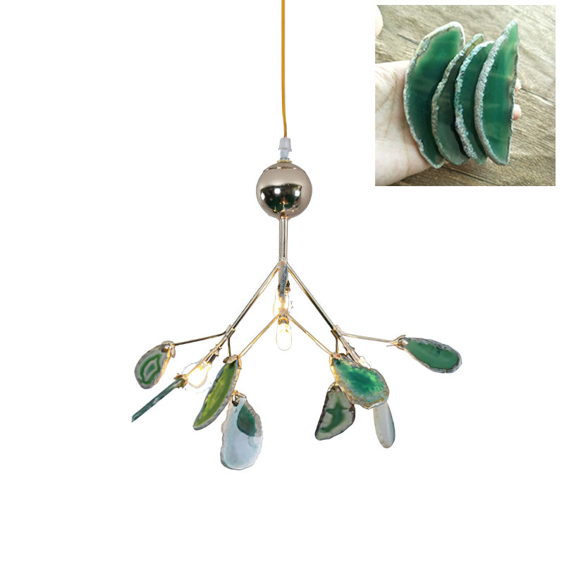 Agate Flake Chandelier - Elegant Natural Stone Crystal Ceiling Light Fixture for Dining Room, Living Room, Bedroom Decor | Modern Luxury Home Lighting