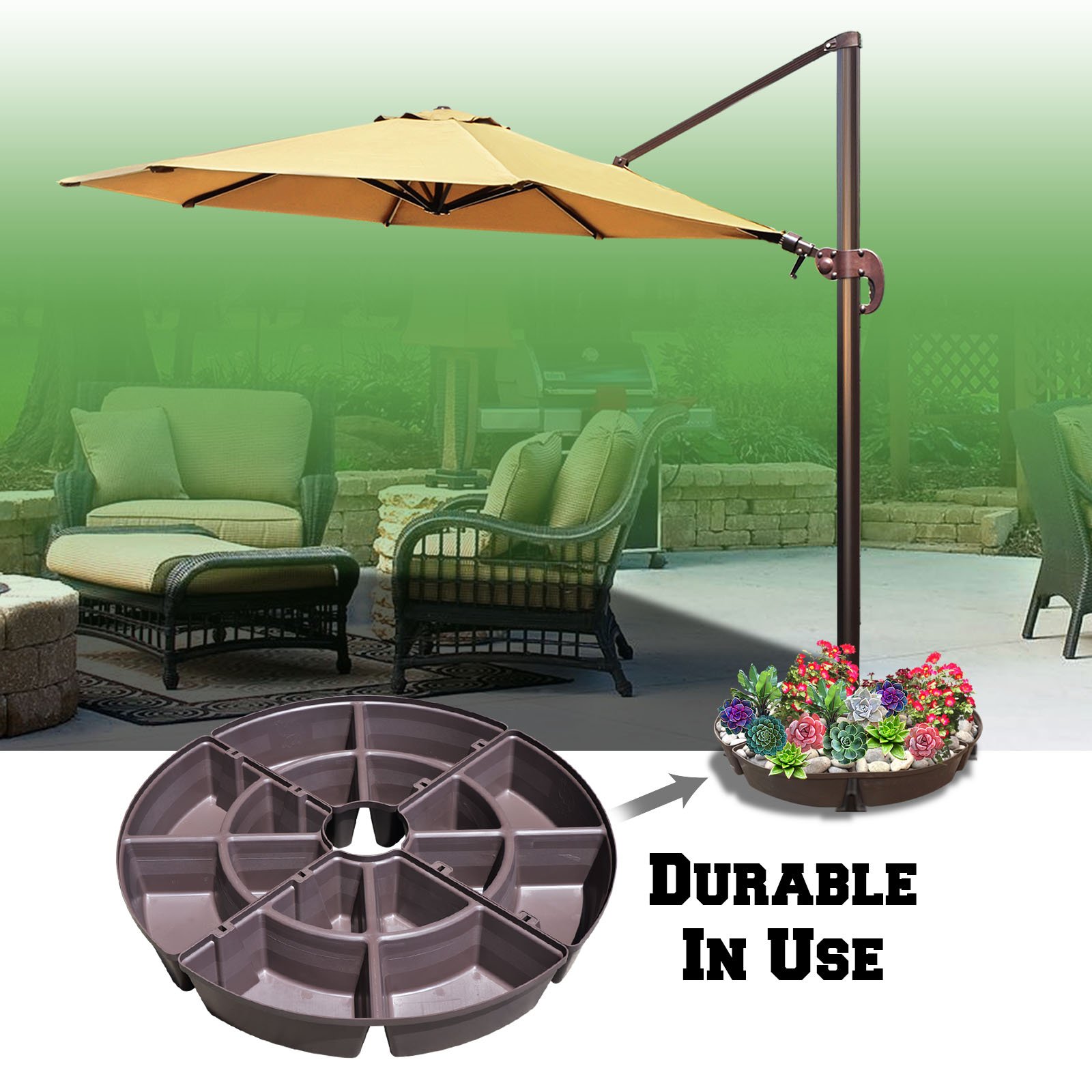 BenefitUSA Heavy Duty Portable Umbrella Base Stand with Fillable Planter - Outdoor, Patio, Garden & Market Use - Perfect for Poolside, Backyard, Restaurant and Commercial Spaces