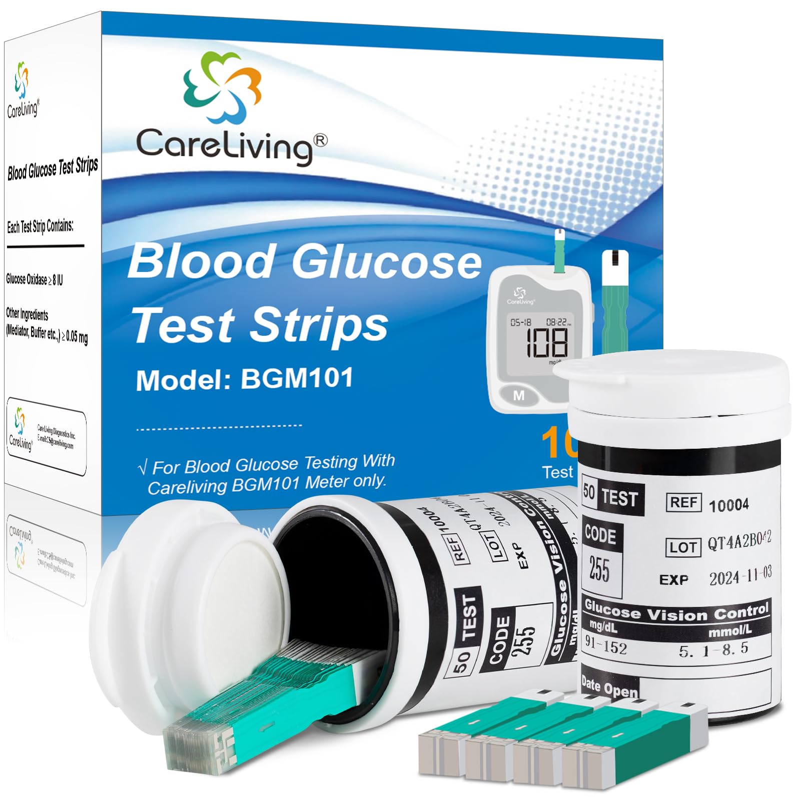 BGM101 Diabetic Test Strips - 100 Count for Blood Sugar Monitoring at Home