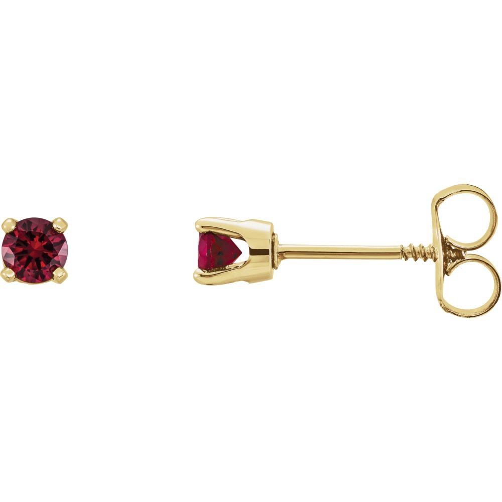 14K Yellow Gold Mozambique Garnet Stud Earrings for Women - Elegant Polished Gemstone Jewelry Gift for Birthday, Anniversary & Special Occasions