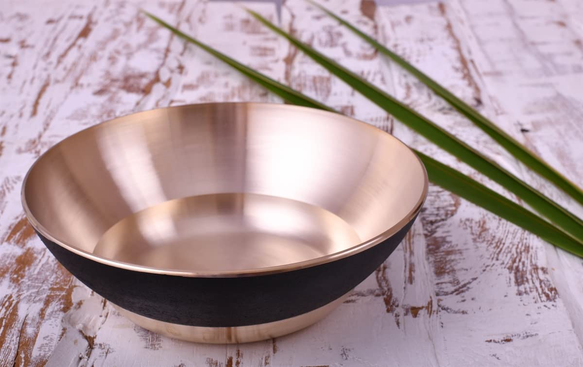 DeKulture 1300ml Kansa Bronze Bowl - 100% Pure Bronze Serving Bowl for Rice, Biryani, Noodles (8.5 Inch Diameter) - Authentic Indian Dinnerware Set - Perfect for Home Dining, Restaurant Serving & Traditional Ceremonies