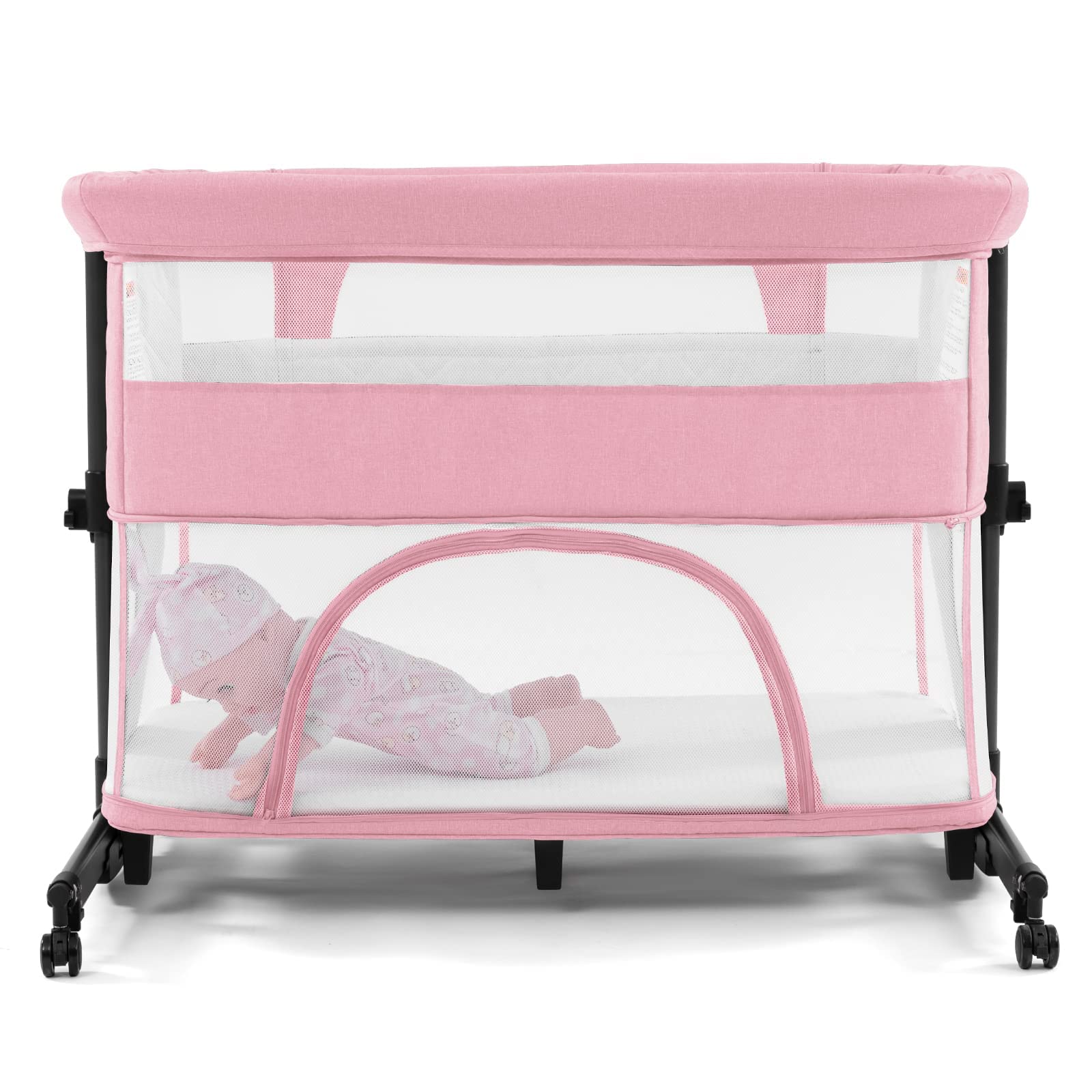 Ihoming 3-in-1 Portable Baby Bassinet & Crib - Adjustable Infant Sleeper with Breathable Mesh - Pink | Nursery, Travel & Bedside Sleeping Solution for Newborns & Toddlers