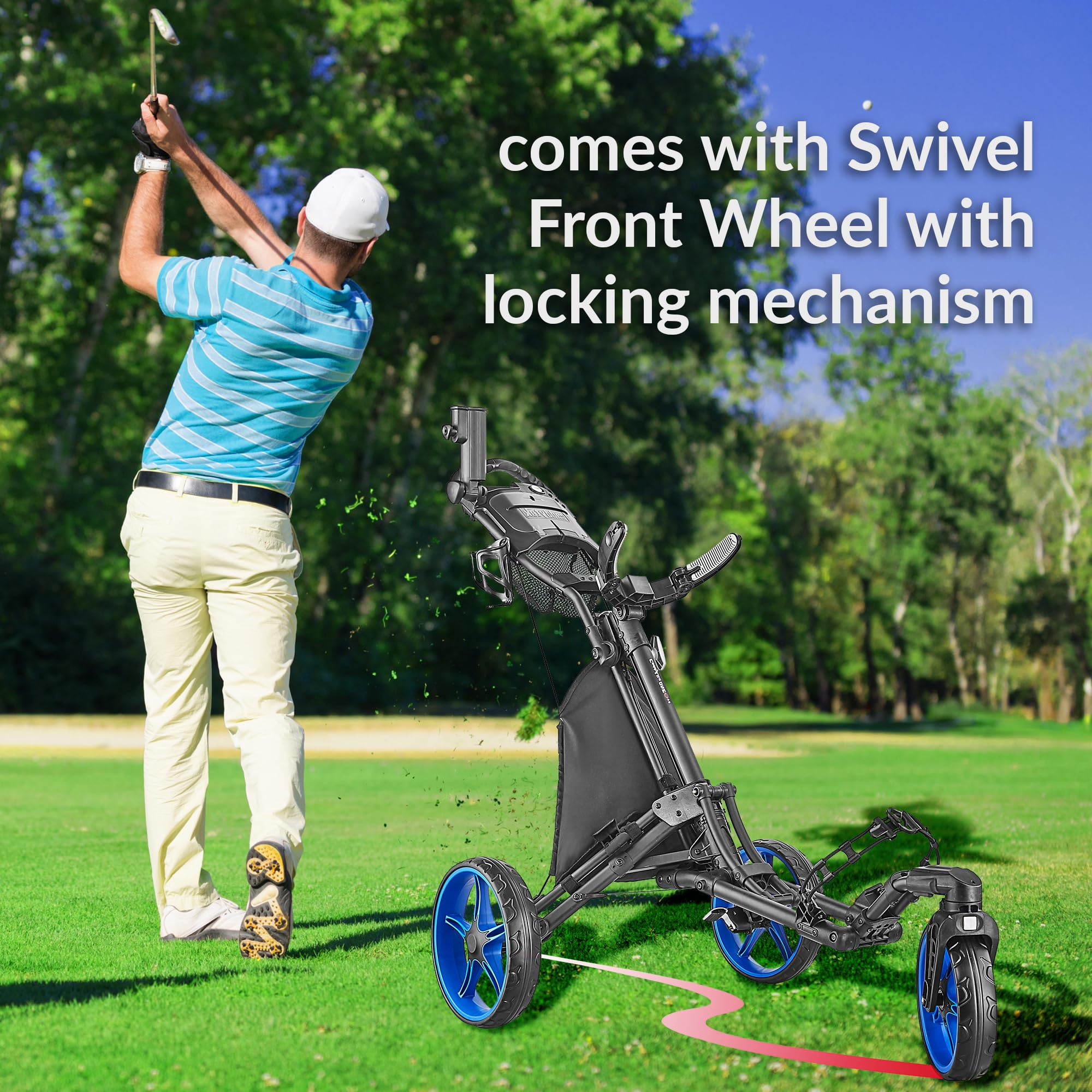 Caddytek CaddyLite One Swivel Version 8 Golf Push Cart - 3-Wheel Lightweight Folding Golf Cart with 360° Swivel Front Wheel & Adjustable Handle | Perfect for Golfers, Walking Courses, and Easy Storage