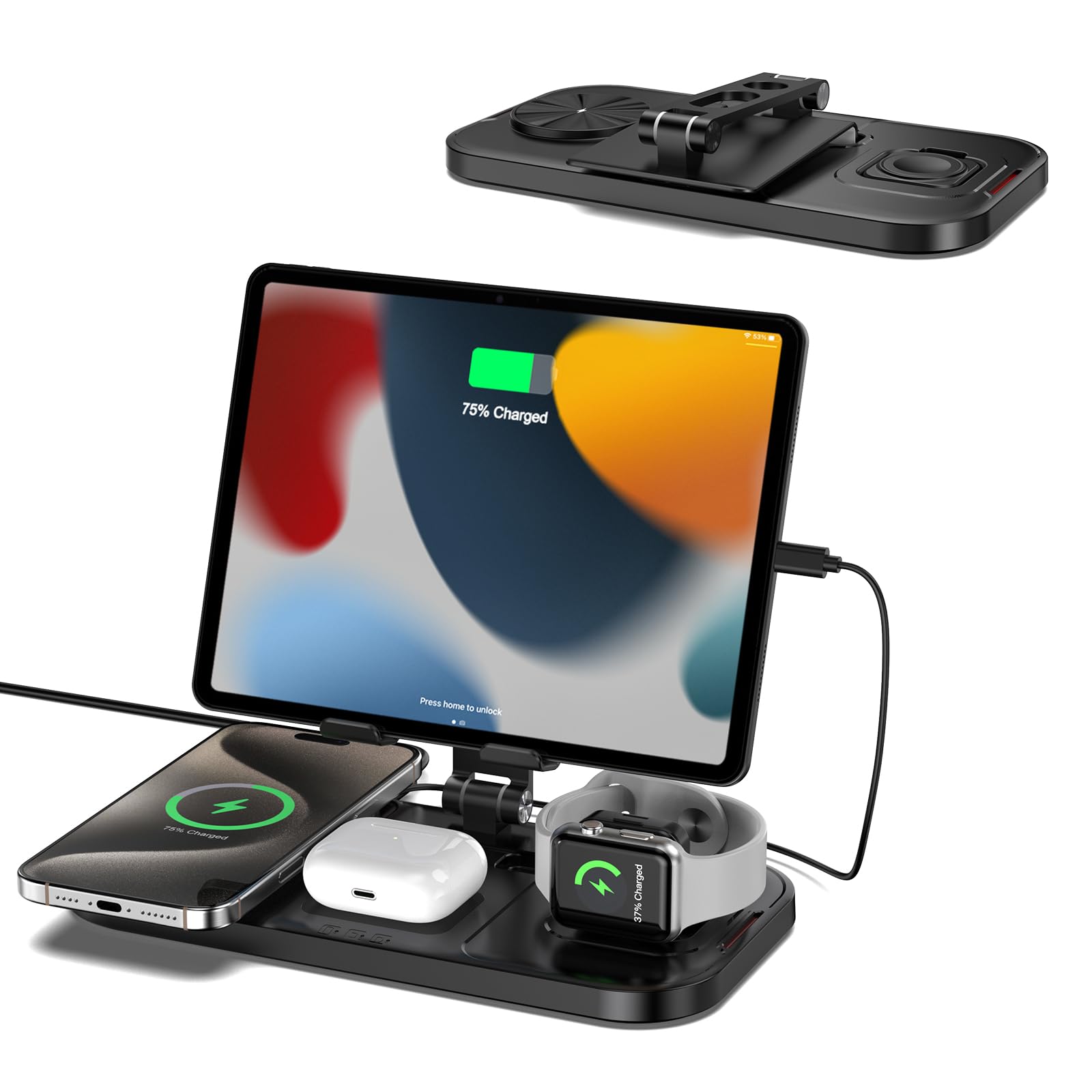 4-in-1 Wireless Charging Station for iPhone 16/15/14 Pro Max, AirPods Pro 4, Apple Watch Series 10 & iPad - Fast Qi-Certified Multi-Device Charger Stand | Perfect for Home, Office & Nightstand Use