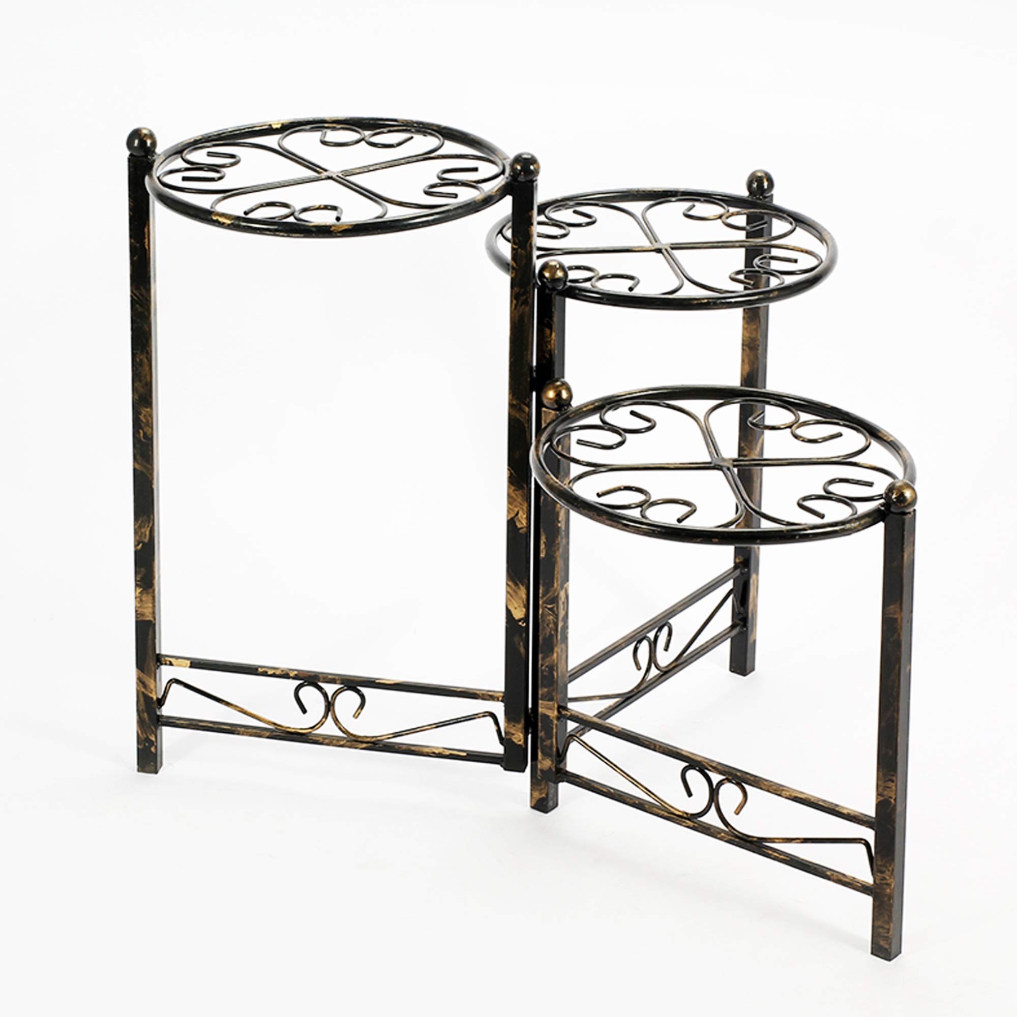 Benjara BM216727 3-Tier Heart Clover Design Round Top Metal Plant Stand for Indoor Outdoor Decor - Black - Perfect for Patio, Garden, Living Room, and Balcony Plant Display