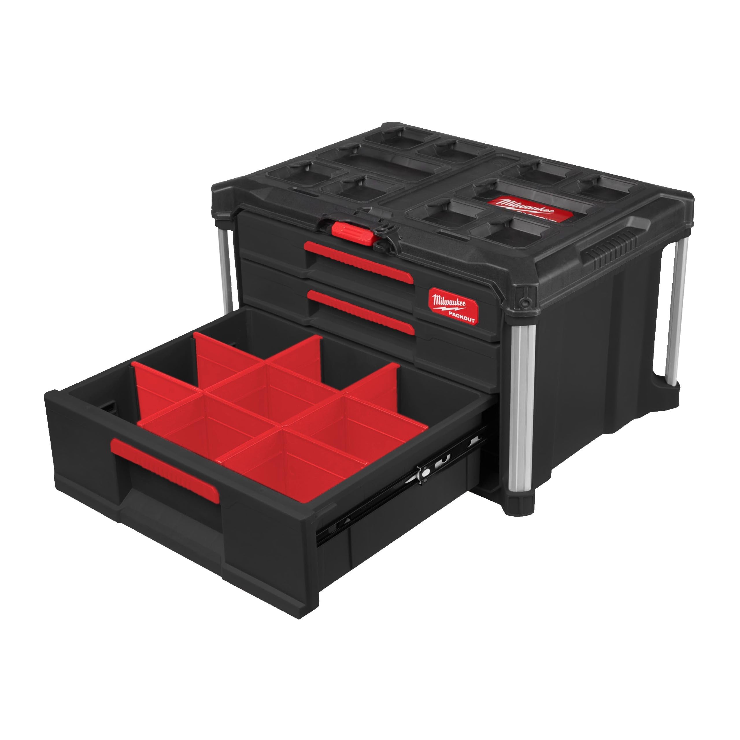 Milwaukee Packout 2-Drawer + 1-Drawer High Tool Storage System - Durable Stackable Organizer for Construction, Automotive & Workshop Tools - Perfect for Job Sites, Garages & Professional Tool Organization
