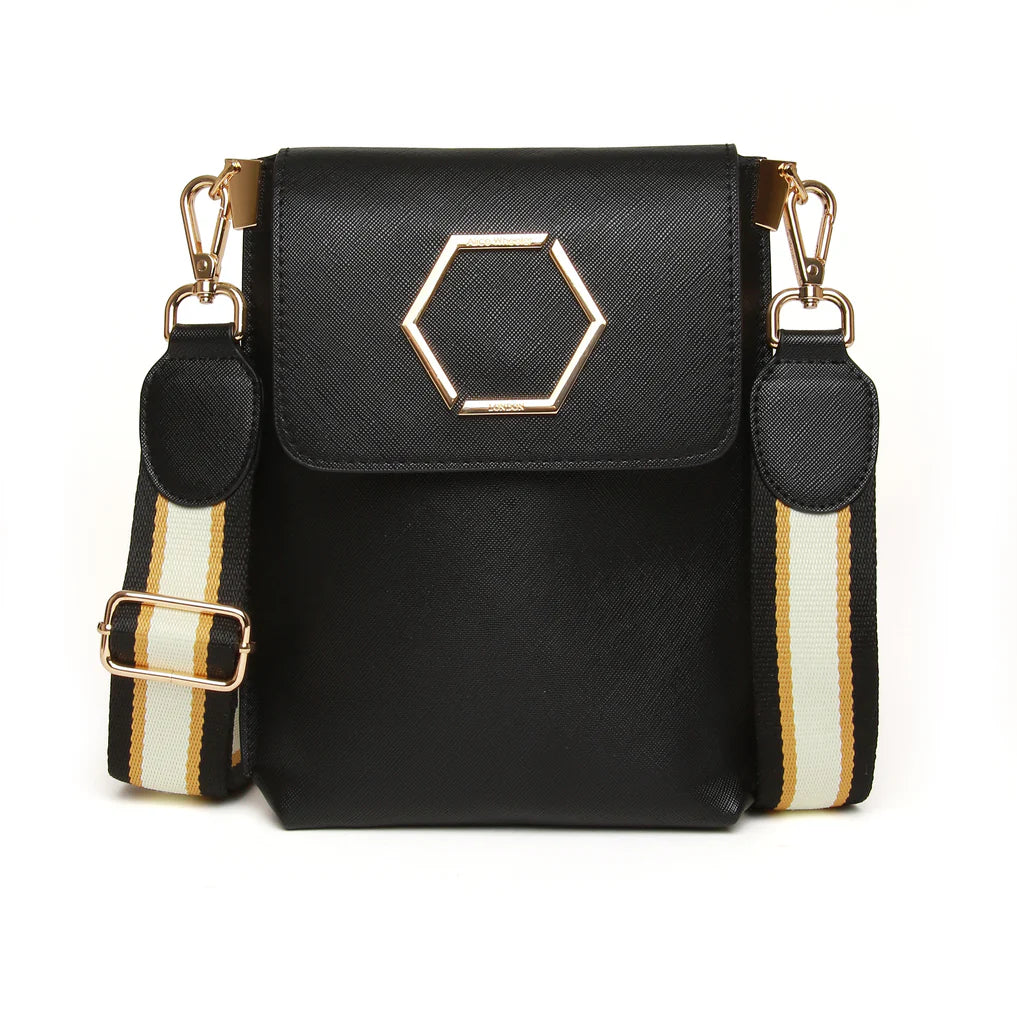 Alice Wheeler Brompton Honeycomb Cross Body Bag - Stylish & Durable Black Shoulder Bag for Women | Perfect for Travel, Work & Everyday Use