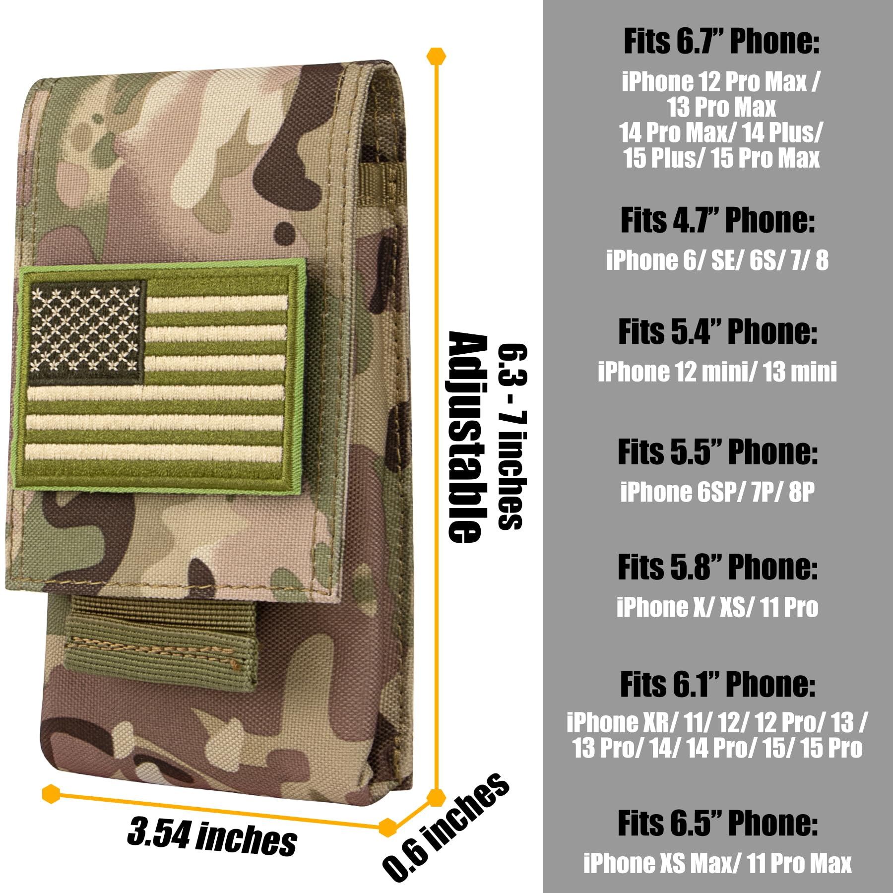 Tactical MOLLE Phone Pouch Holster - Waist Belt Pouch with Quick Release Tab for iPhone 16/15/14/13/12/11 Pro Max - Durable Phone Case for Outdoor, Hiking & Military Use