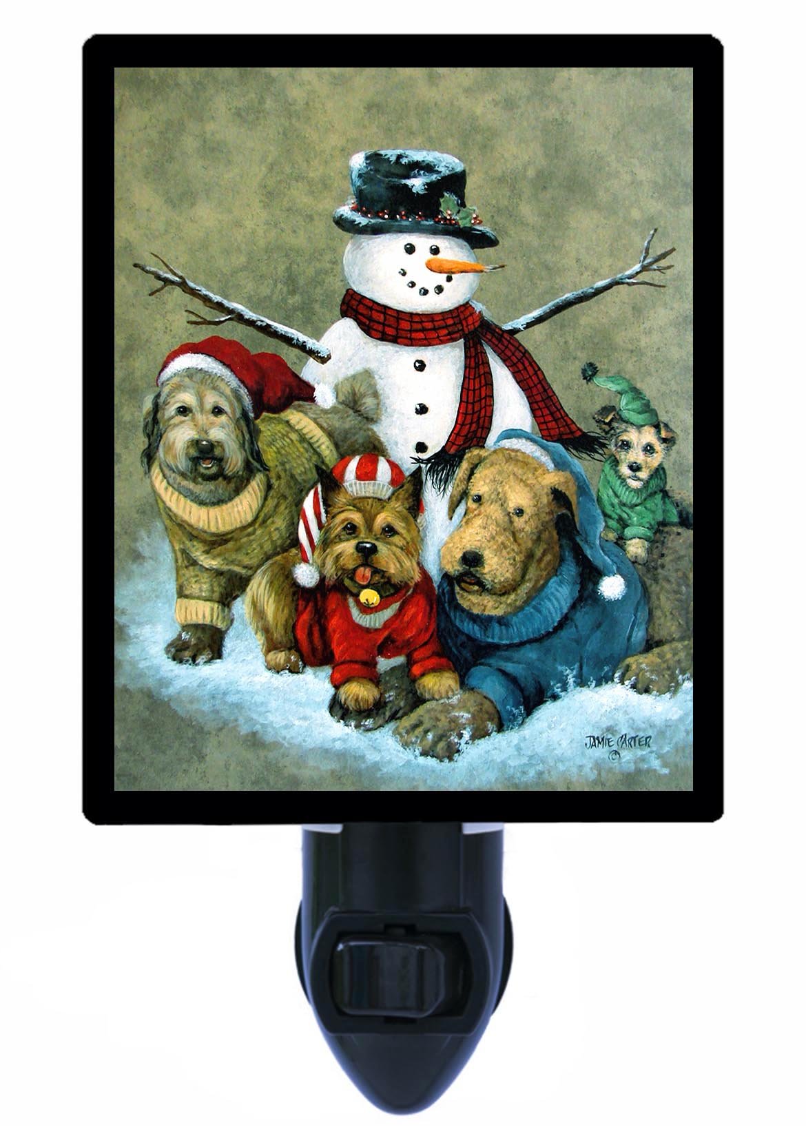 Snowman & Dogs Christmas LED Night Light - Warm White Glow for Bedroom, Nursery, Kids Room - Perfect Holiday Decor & Cozy Nighttime Ambiance