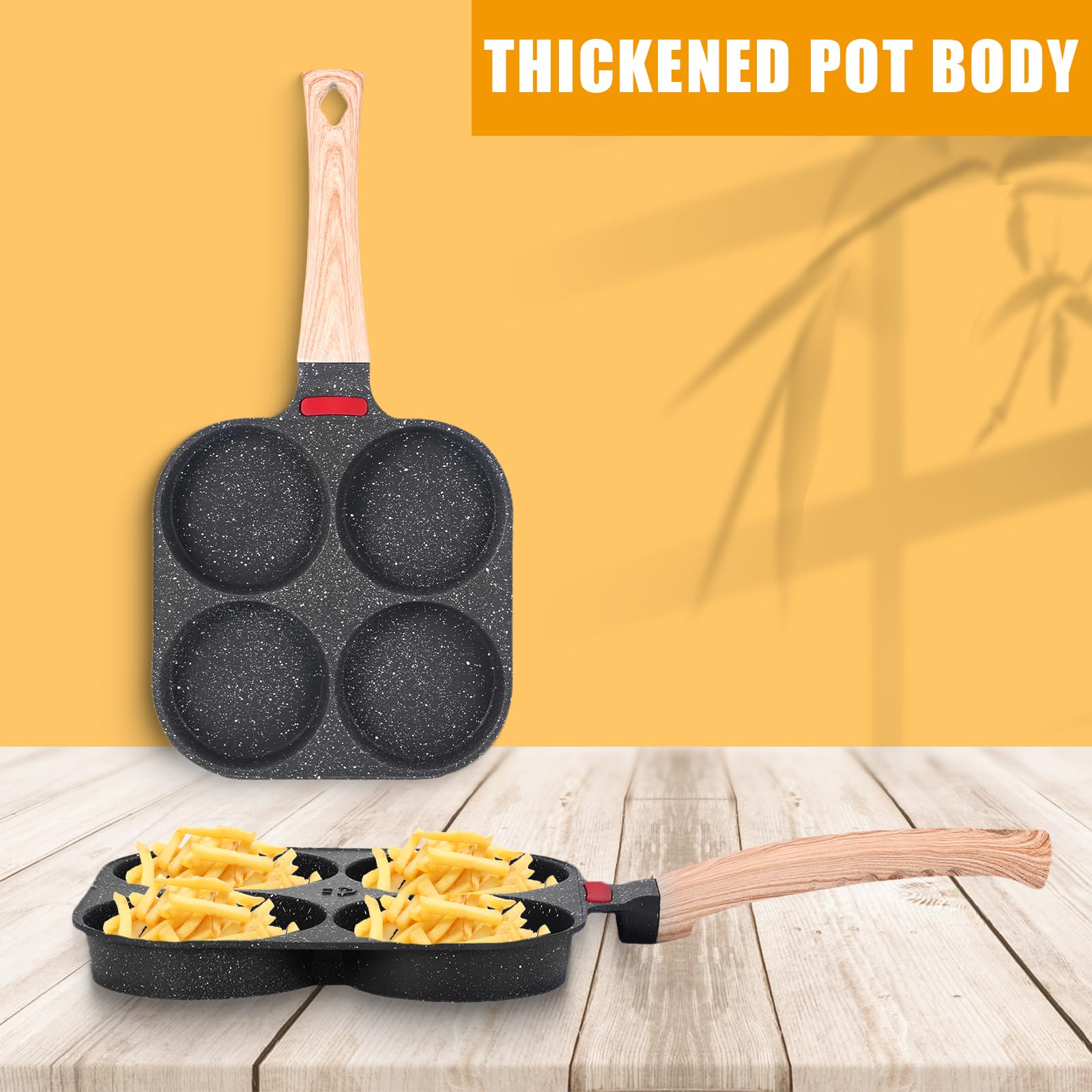 COZHYESS Nonstick 4-Hole Egg Frying Pan with Lid - Perfect for Pancakes, Omelets & Burger Buns - Gas Stove Compatible - Ideal for Breakfast, Brunch & Family Cooking