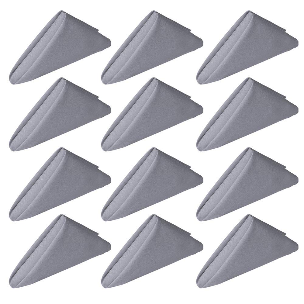 12 Pack Premium Cotton Napkins 19x19 Inch - Soft & Absorbent Handkerchiefs for Wedding, Party, Dinner, Everyday Use (Grey) - Elegant Table Setting & Home Decor Accessory