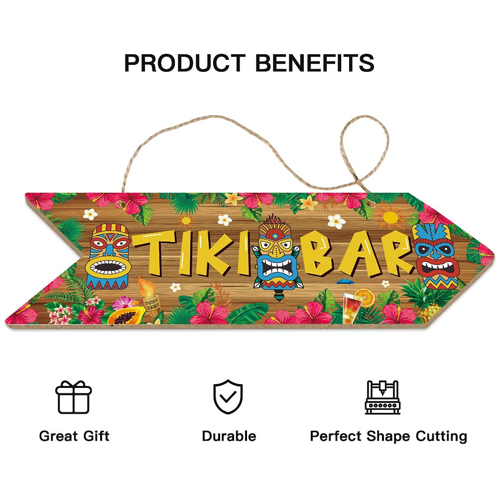 Tiki Bar Sign - 11.8x3.5 Inch Arrow Wall Decor for Outdoor & Pub