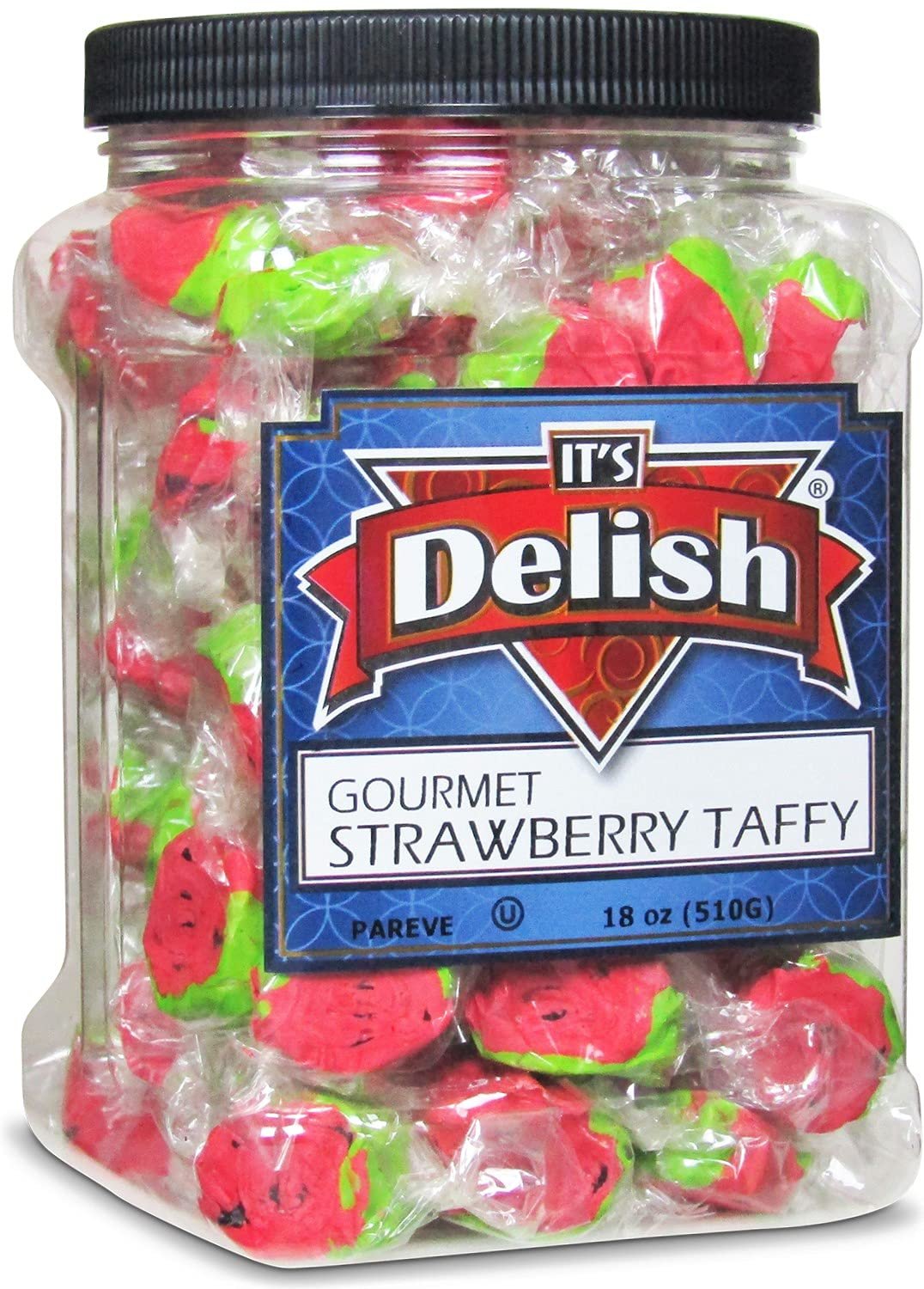 Delicious Red Strawberry Flavored Taffy Chews - 18 Oz Jumbo Jar Candy for Parties, Gifts & Movie Nights | Soft & Chewy Bulk Candy Treats