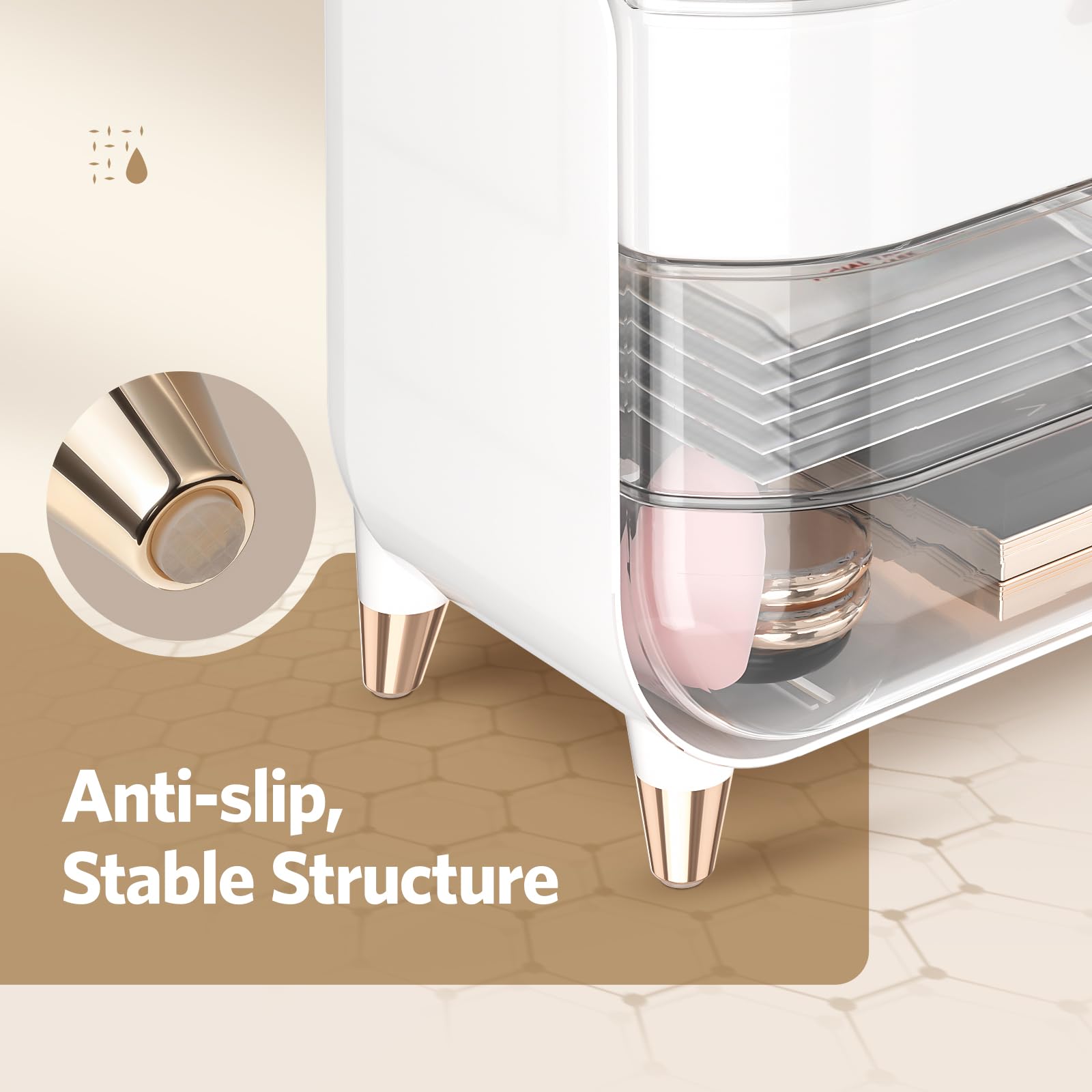 Delamu Large Makeup Organizer with Lid & Drawers - Vanity & Bathroom Counter Storage for Cosmetics, Skincare & Perfumes - White Cosmetic Display Case for Dresser, Countertop & Beauty Station Organization