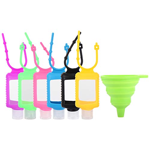 Lurrose 6 Pack 60ml Empty Travel Bottles with Silicone Case & Keychain - Leak Proof Squeeze Bottles for Lotion, Hand Sanitizer, Shampoo - Includes Funnel for Toiletries - Perfect for Airplane, Gym, Camping & Holiday Travel