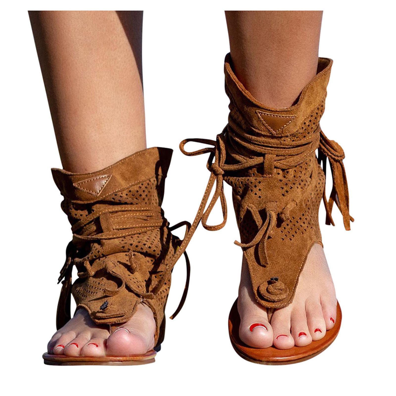 Women's Bohemian Gladiator Tassel Sandals - Casual Roman Open-Toe Fringe Thong Sandals for Summer Beach, Vacation & Festival Outfits
