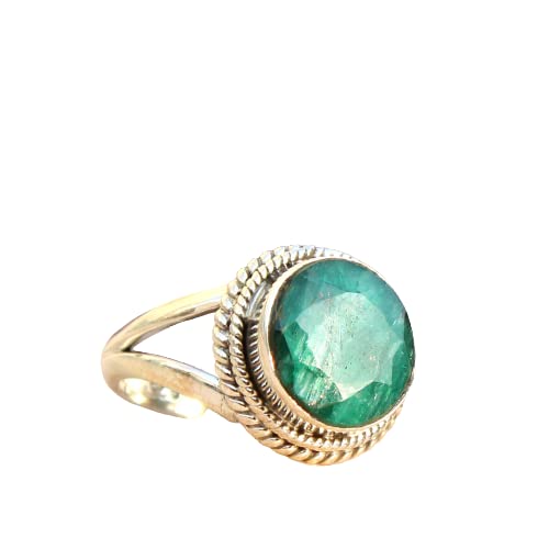 Handmade Solid Sterling Silver Stackable Ring with Round Emerald Gemstone - Elegant Jewelry for Women, Perfect for Weddings, Parties & Everyday Wear